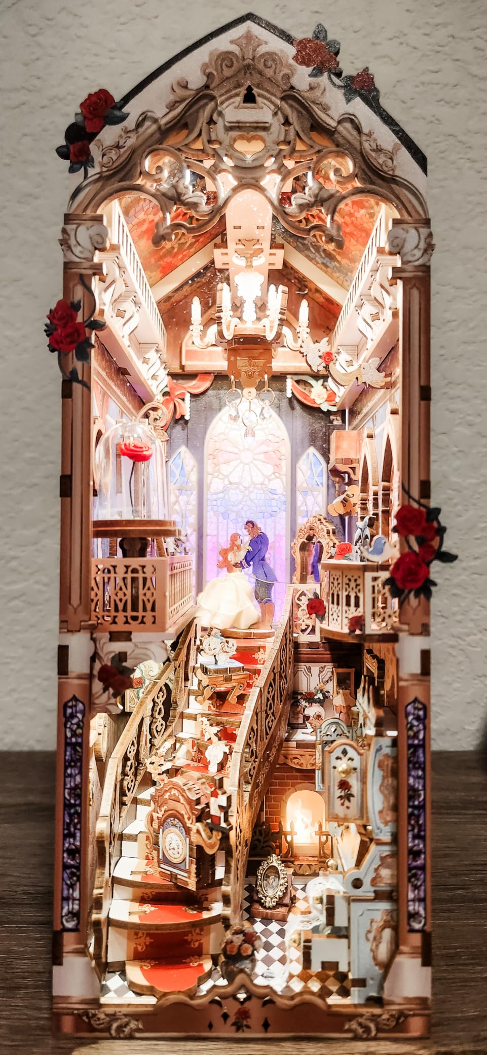 Tonecheer DIY Book Nook Kit for Adults, 3D Wooden Puzzle Music Booknook Miniature Dollhouse, Fairy Tale Bookend Bookshelf Decor with Dust Cover and LED Lights Gifts (Beast and Beauty) customer photo 1