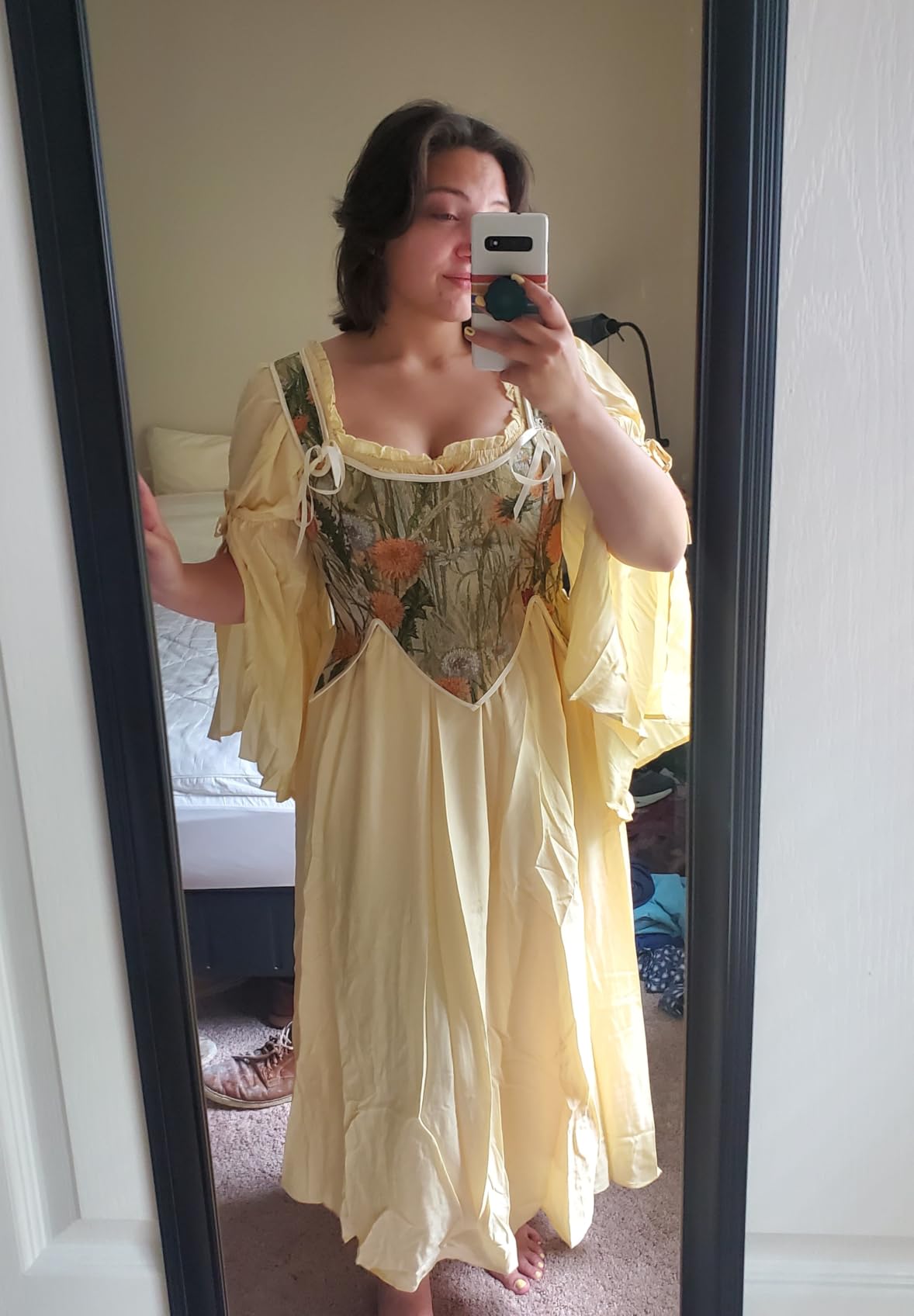 Scarlet Darkness Renaissance Costume Women Peasant Medieval Maxi Dress | Smocked Elastic Waist, Pockets, Square or Off Shoulder, Flowy Soft, Witch, Pirate, Halloween Costume, Whimsical Clothes customer photo 1