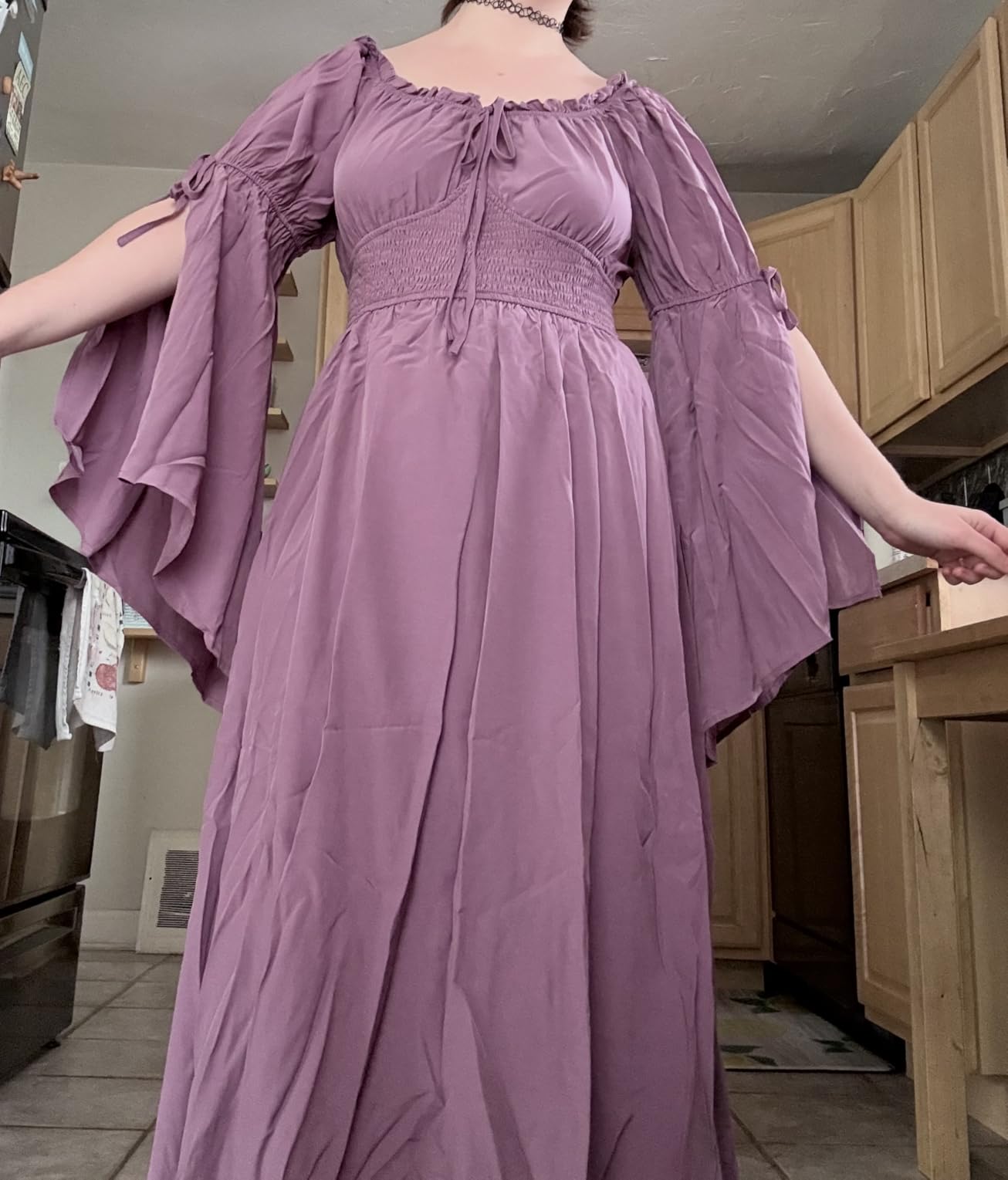 Scarlet Darkness Renaissance Costume Women Peasant Medieval Maxi Dress | Smocked Elastic Waist, Pockets, Square or Off Shoulder, Flowy Soft, Witch, Pirate, Halloween Costume, Whimsical Clothes customer photo 2