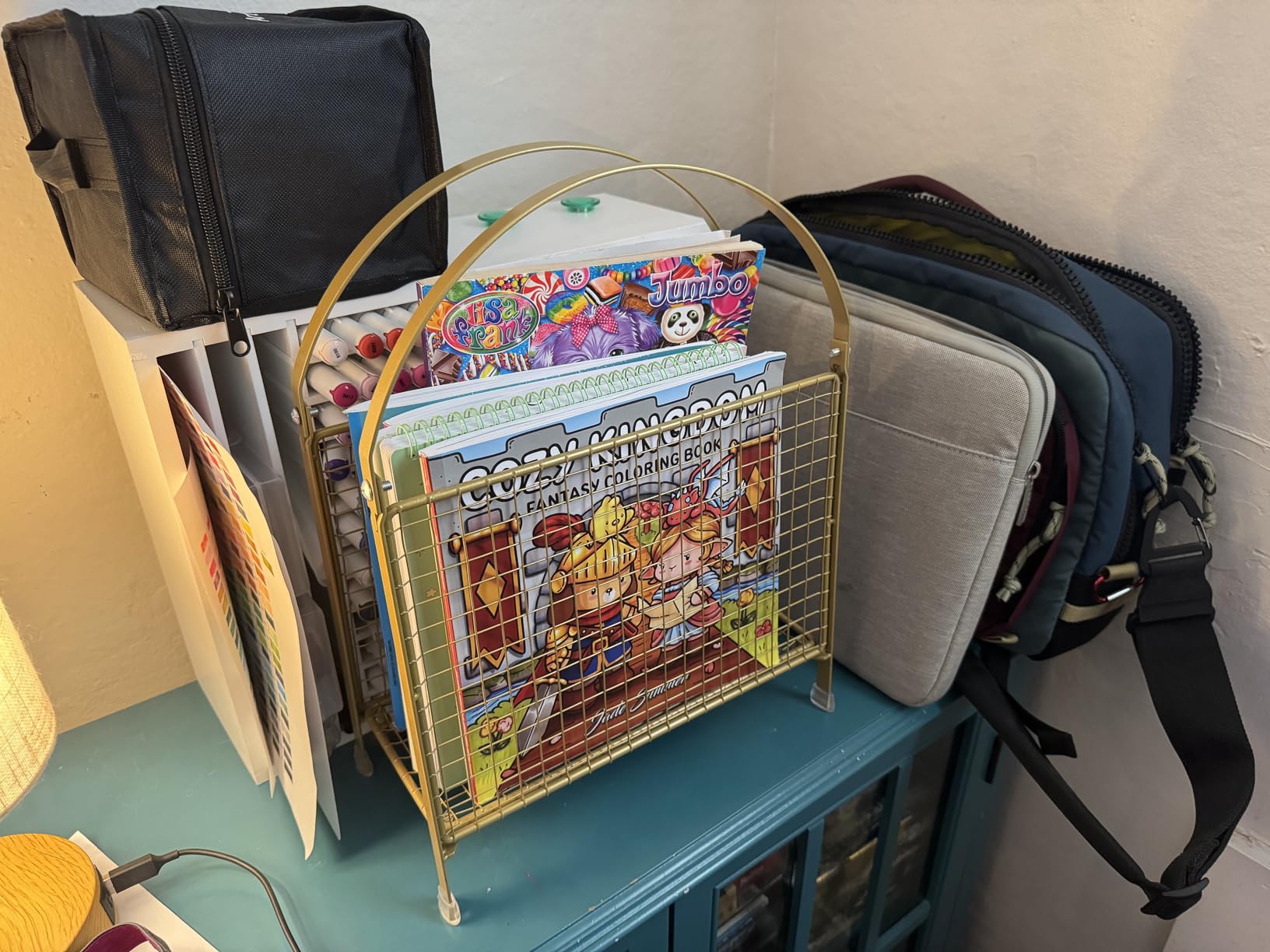 Freestanding Magazine Holder, Metal Magazine Rack Floor Stand | Modern Touch Handbag Design, for Magazine, Newspaper, Books, Vinyl Record (Gold) customer photo 2