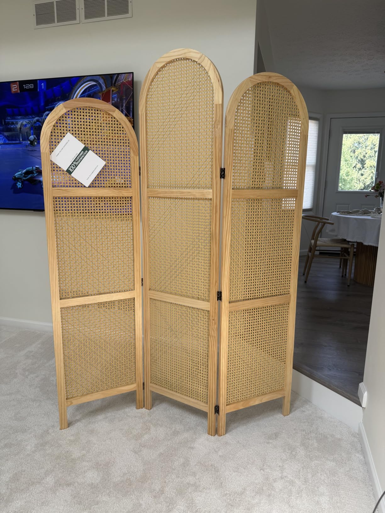 Rattan Room Divider with Bookshelf, Privacy Screen for Home Office & Bedroom, Portable Partition, Wooden Frame customer photo 1