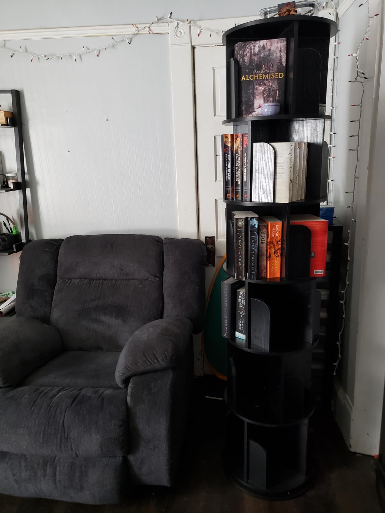 Aheaplus 6 Tier Rotating Bookshelf, Wood Spinning Bookshelf Tower, Round Revolving 360 Bookcase, Narrow Turning Book Shelf Rolling Corner Organizer for Small Space, Bedroom, Office, Rustic Brown customer photo 1