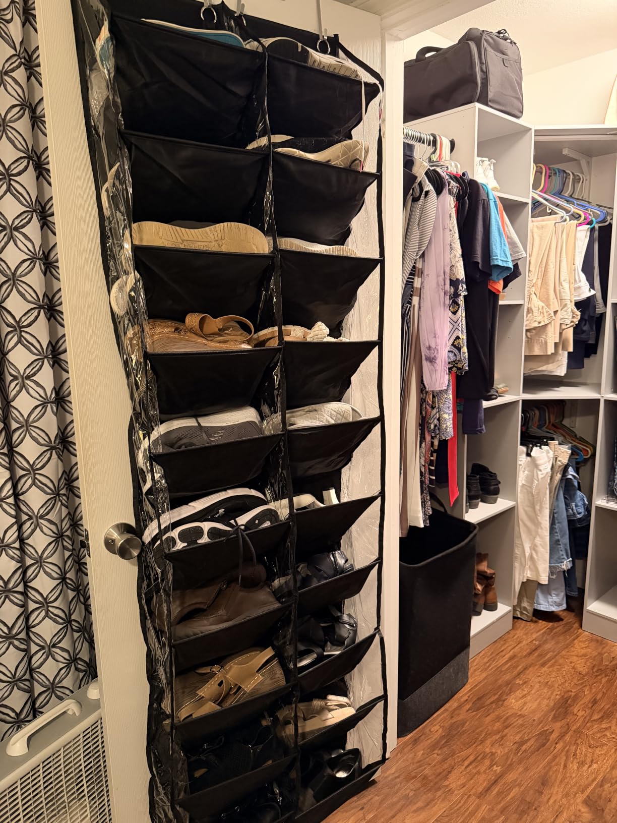 UVIAHOMI 20-30 Pairs Over the Door Shoe Organizer, Clear Pockets Hanging Shoe Storage for Closet, 10-Tier Door Shoes Rack, Handing Shoes Holder Fit All the Family's Sneakers, Boots, Heels, White customer photo 1