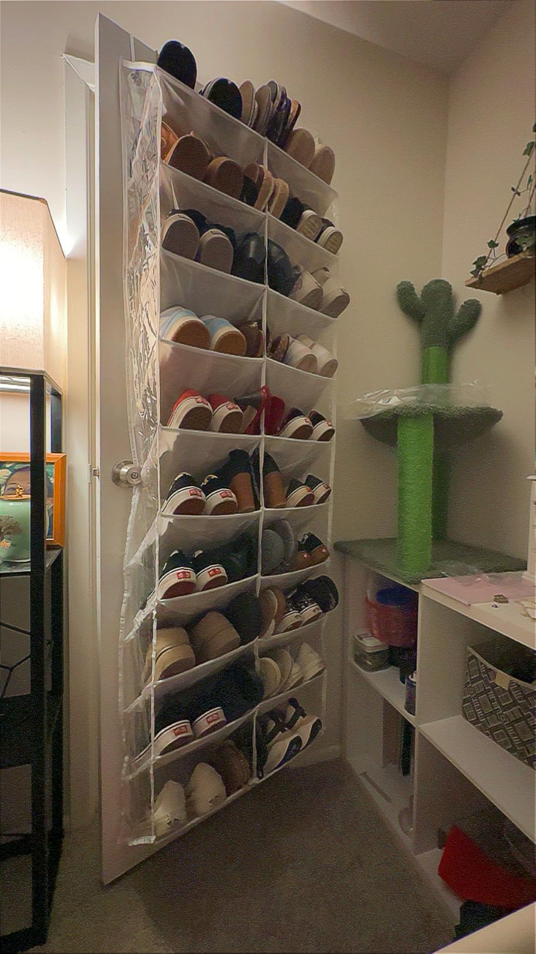 UVIAHOMI 20-30 Pairs Over the Door Shoe Organizer, Clear Pockets Hanging Shoe Storage for Closet, 10-Tier Door Shoes Rack, Handing Shoes Holder Fit All the Family's Sneakers, Boots, Heels, Black customer photo 1