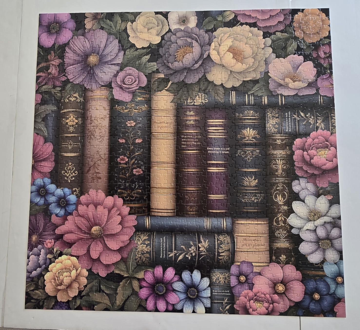 Vintage Book Puzzles for Adults 1000 Pieces, Bookshelf Wildflower Pages Jigsaw Puzzle, Retro Library Aesthetic Puzzle Floral, Challenging Hard Puzzles for Book Lovers customer photo 1