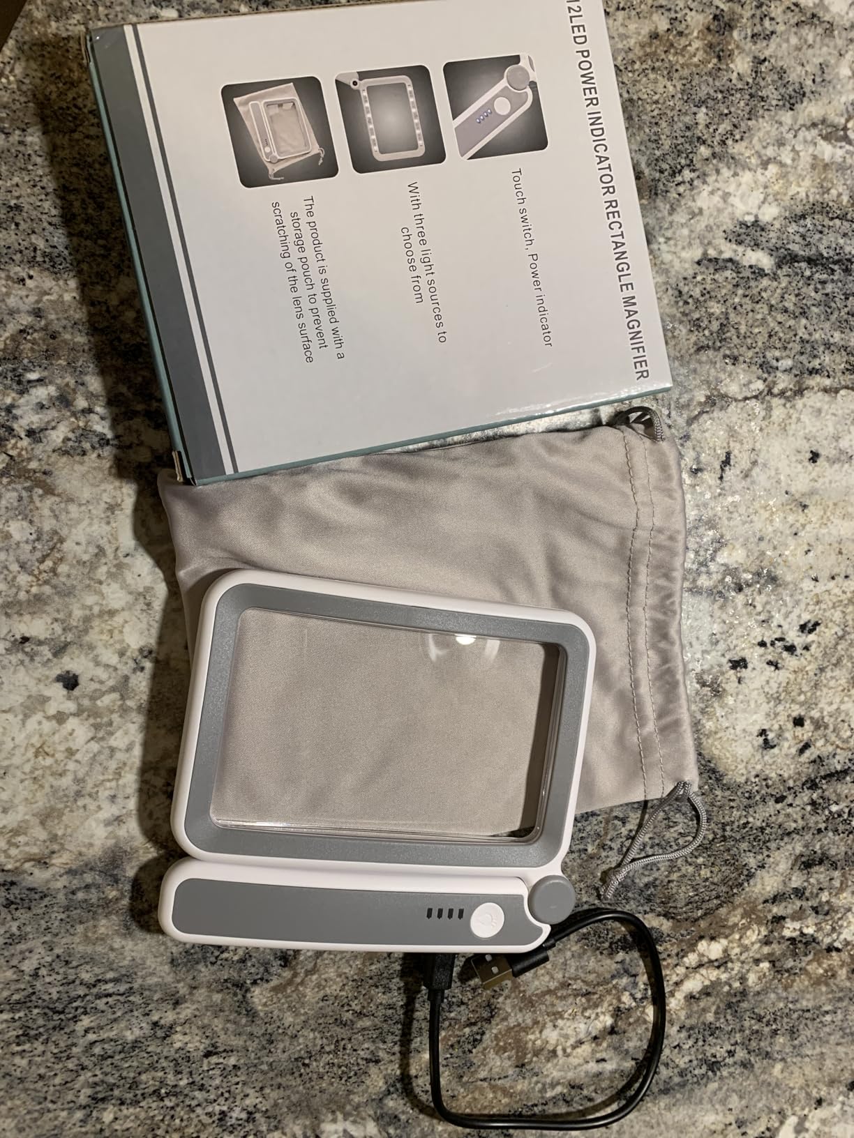 Magnifying Glass for Reading, Rechargeable 5X Large Page Magnifier with Light, Folding Handheld Dimmable Rectangle Lighted Magnifier for Reading Book Small Print for Seniors Low Vision, Blue White customer photo 1
