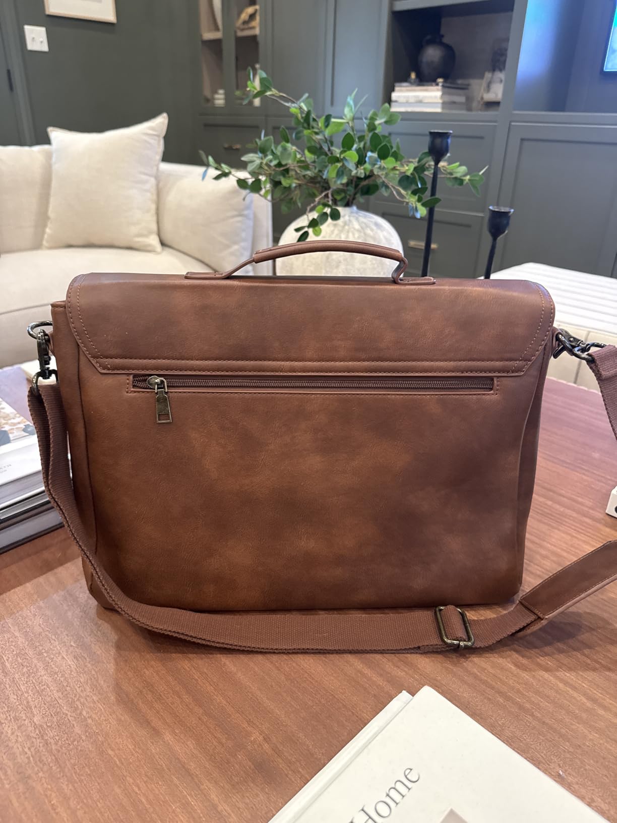 RAINSMORE Vintage Flap Messenger Bag for Men PU Leather Laptop Bag 15.6 Inch Mens Briefcase Waterproof Satchel Computer Bag customer photo 1