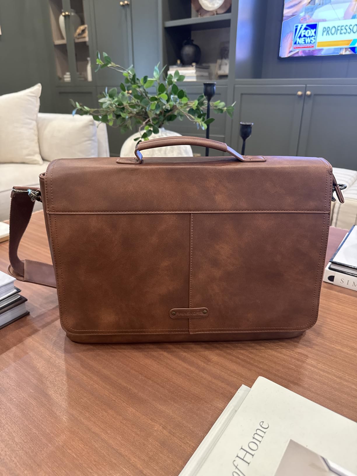 RAINSMORE Vintage Flap Messenger Bag for Men PU Leather Laptop Bag 15.6 Inch Mens Briefcase Waterproof Satchel Computer Bag customer photo 2