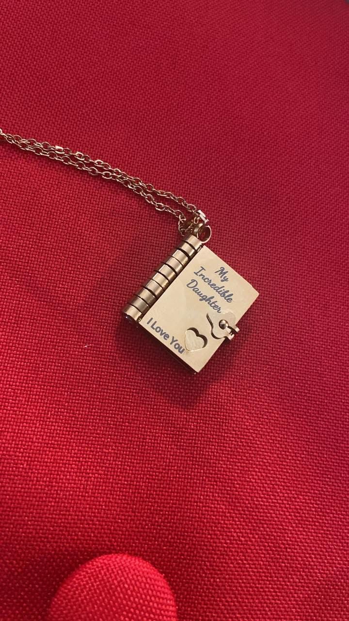 My Incredible Daughter Book Necklace for Daughter Gifts from Mom Dad, Openable with 6 Pages of Engraved Information Birthday Day Gift Graduation Jewelry for Love customer photo 1