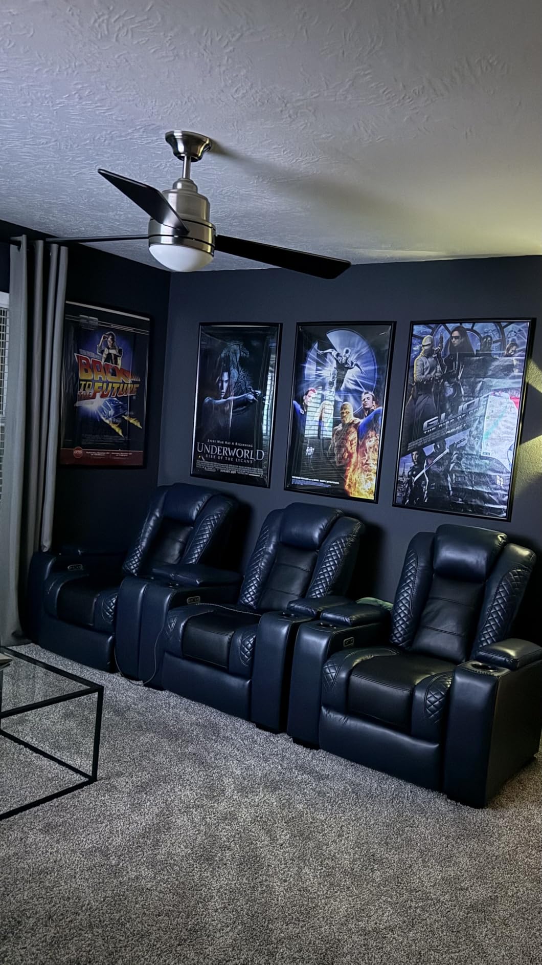 ANJ Power Home Theater Recliner Chair Set of 2, Electric Movie Theater Seating Reclining Chairs with Cup Holders for Living Room, Faux Leather with Blue LED, USB Ports, Hidden Arm Storage (Black) customer photo 1