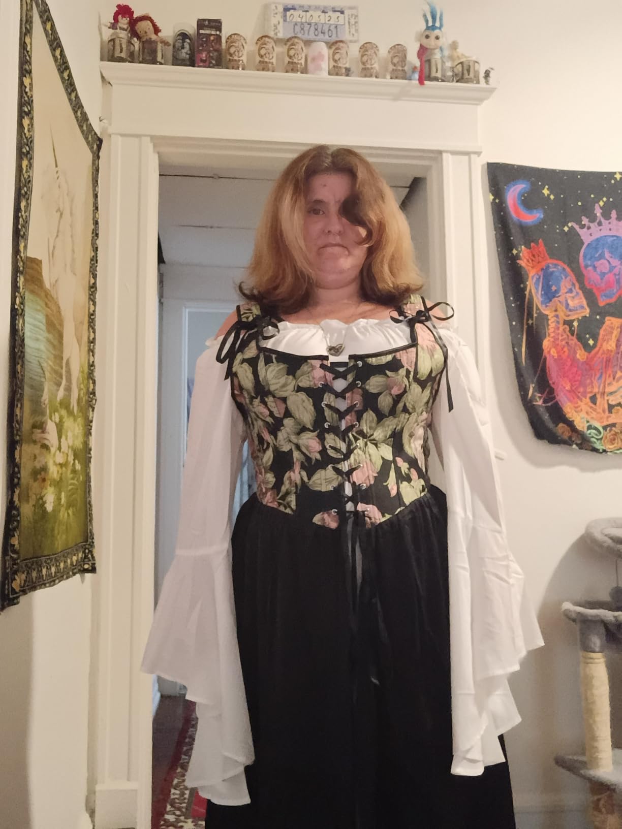 Scarlet Darkness Women Renaissance Costume Bell Sleeve Medieval Fairy Dress | Floral Lace Up, Side Zip, Ren Fairs, Peasant, Halloween Cosplay customer photo 2