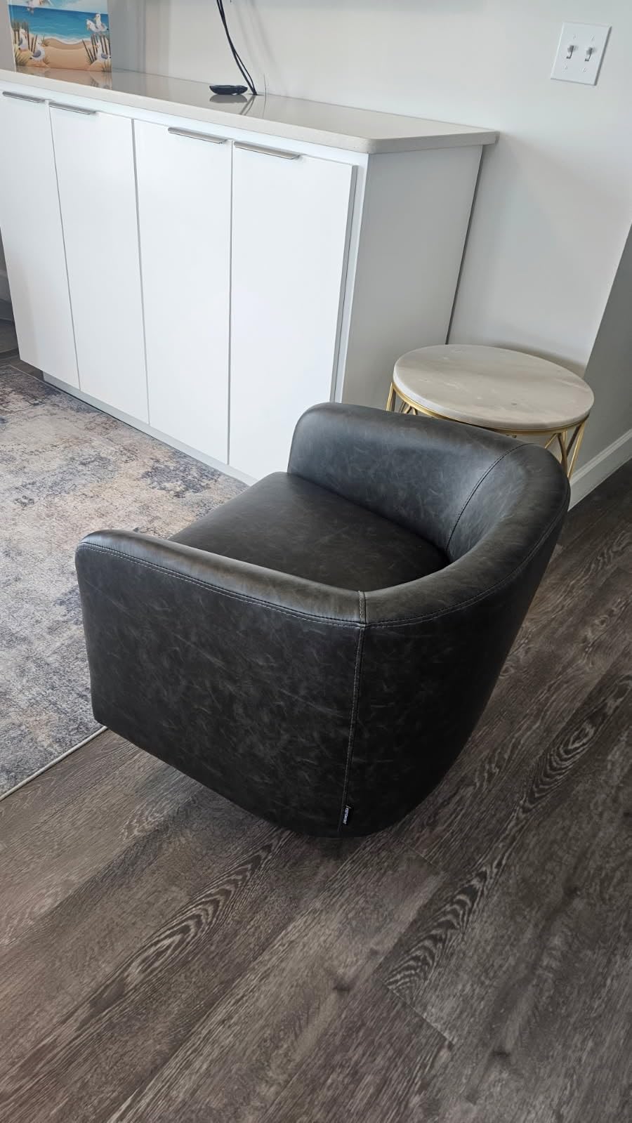 Swivel Barrel Accent Chair, Comfy Reading Armchair, Brown, Set of 1 | Club Chairs for Adults, Low-Back Design, Modern Round Style, Solid Wood Frame & Metal Swivel Base, For Living Room & Bedroom customer photo 2