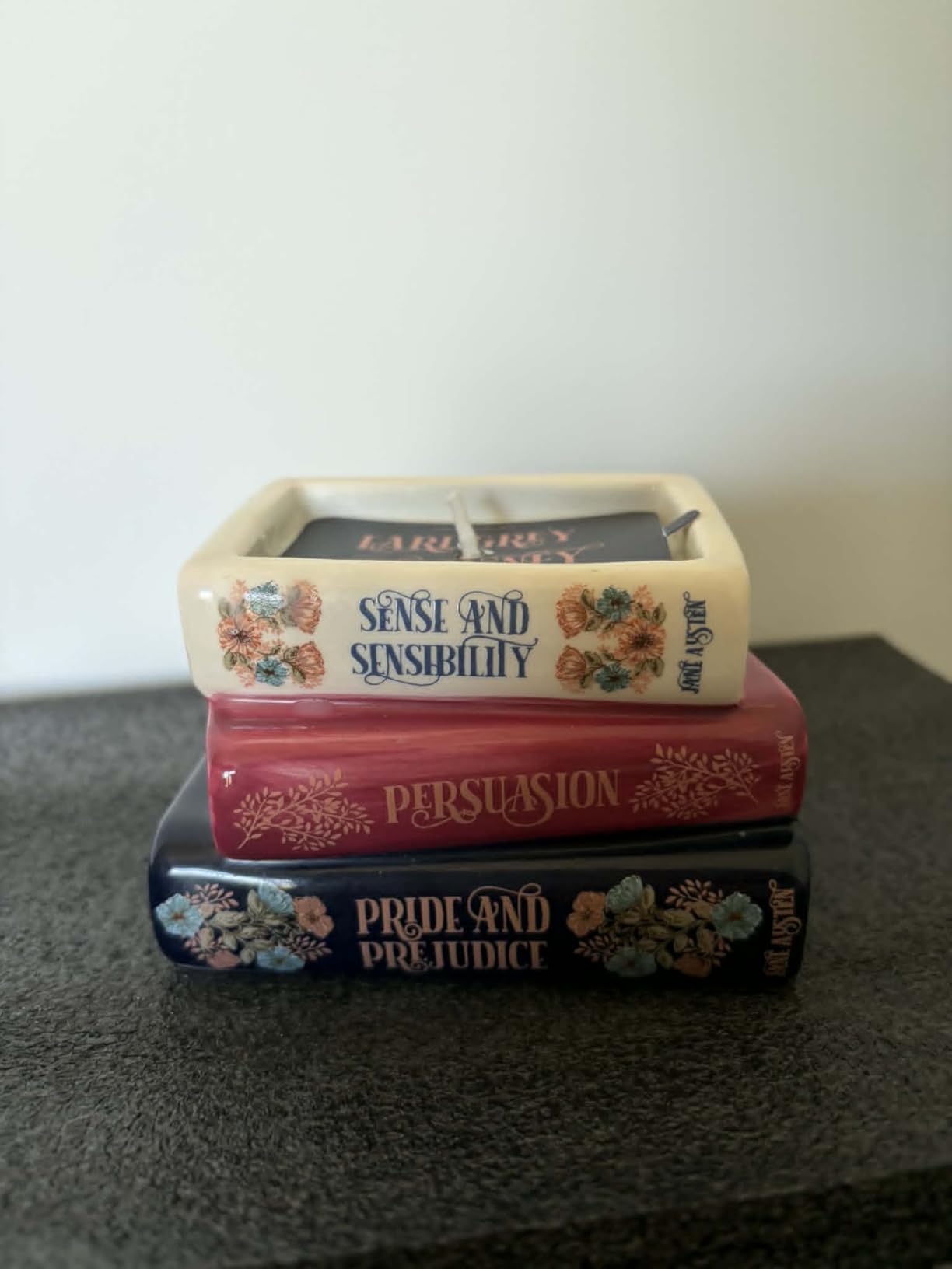 Steel Mill & Co. Book Stack Shape Scented Candle, Jane Austen Titles | Ceramic Novelty Shaped Library Stack 6.5 oz Wax Candle with Notes of Earl Gray Tea and Honey, Unique Gift for Book Lovers customer photo 1