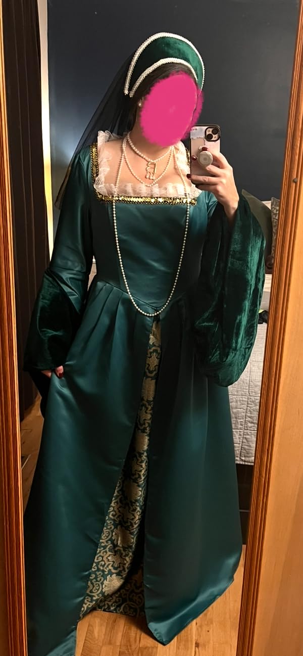 Willyacos Tudor Queen Anne Boleyn Costume Dress Renaissance Elizabethan Tudor Costume Women Ball Gown with Headpiece customer photo 1
