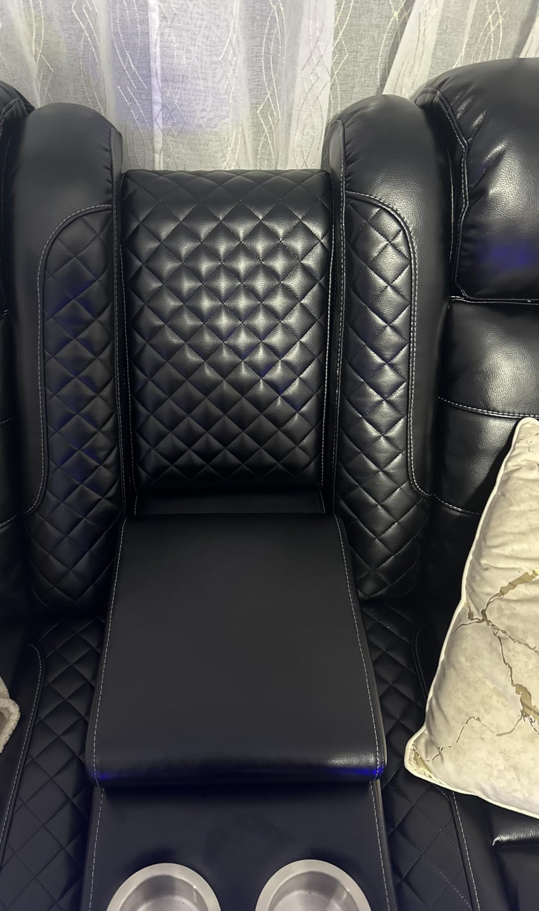 Power Reclining Sofa Set, Living Room Furniture Sets, Leather Recliner Loveseat Sofa with Cup Holders/Storage/Charging, Sanded Leather Reclining Couch for Home Theater/Office, Blue Grey customer photo 1