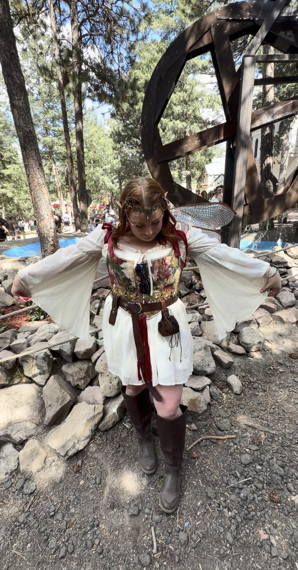 Scarlet Darkness Women's Renaissance Faire Fairy Witchy Dress with Pockets | Off Shoulder, Bell Sleeves, Front Tie, Smocked Back, Left Zip, Side Pockets customer photo 2