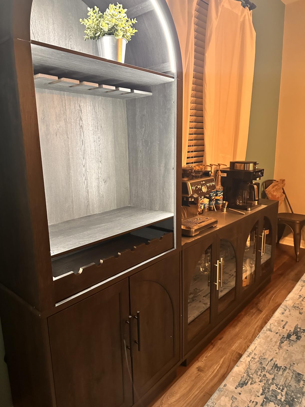 Fatmok Buffet Cabinet with Storage, 59'' Modern Arched Sideboard Cabinet w/Adjustable Shelves, Wood Media TV Console Table Credenza for Living Room Hallway Entryway, Black Grey customer photo 1