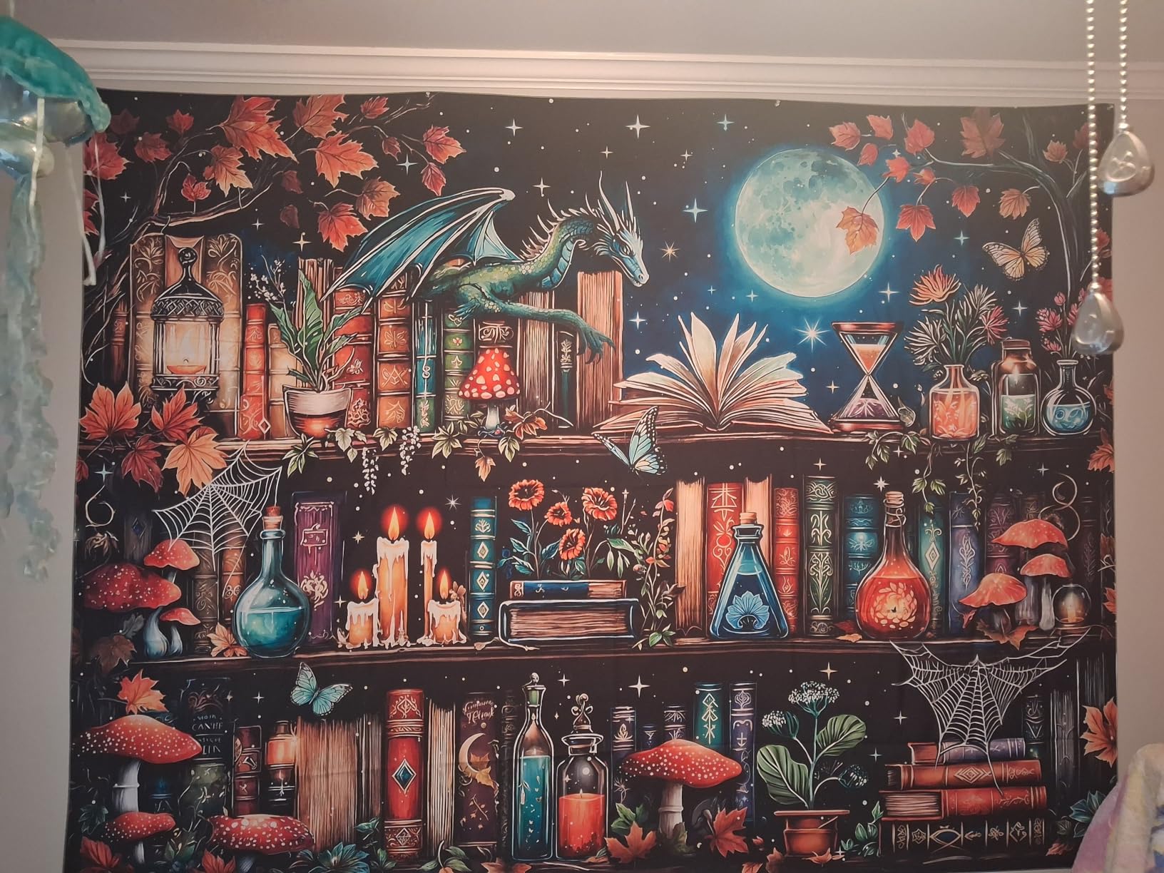 Accnicc Dragon Bookshelf Tapestry Witchy Mushroom Bookshelf Tapestries Wall Hanging Gothic Medieval Fantasy Moon Dark Academia Book Large Tapestry for Bedroom Living Room Dorm 80 x 60 inch customer photo 1