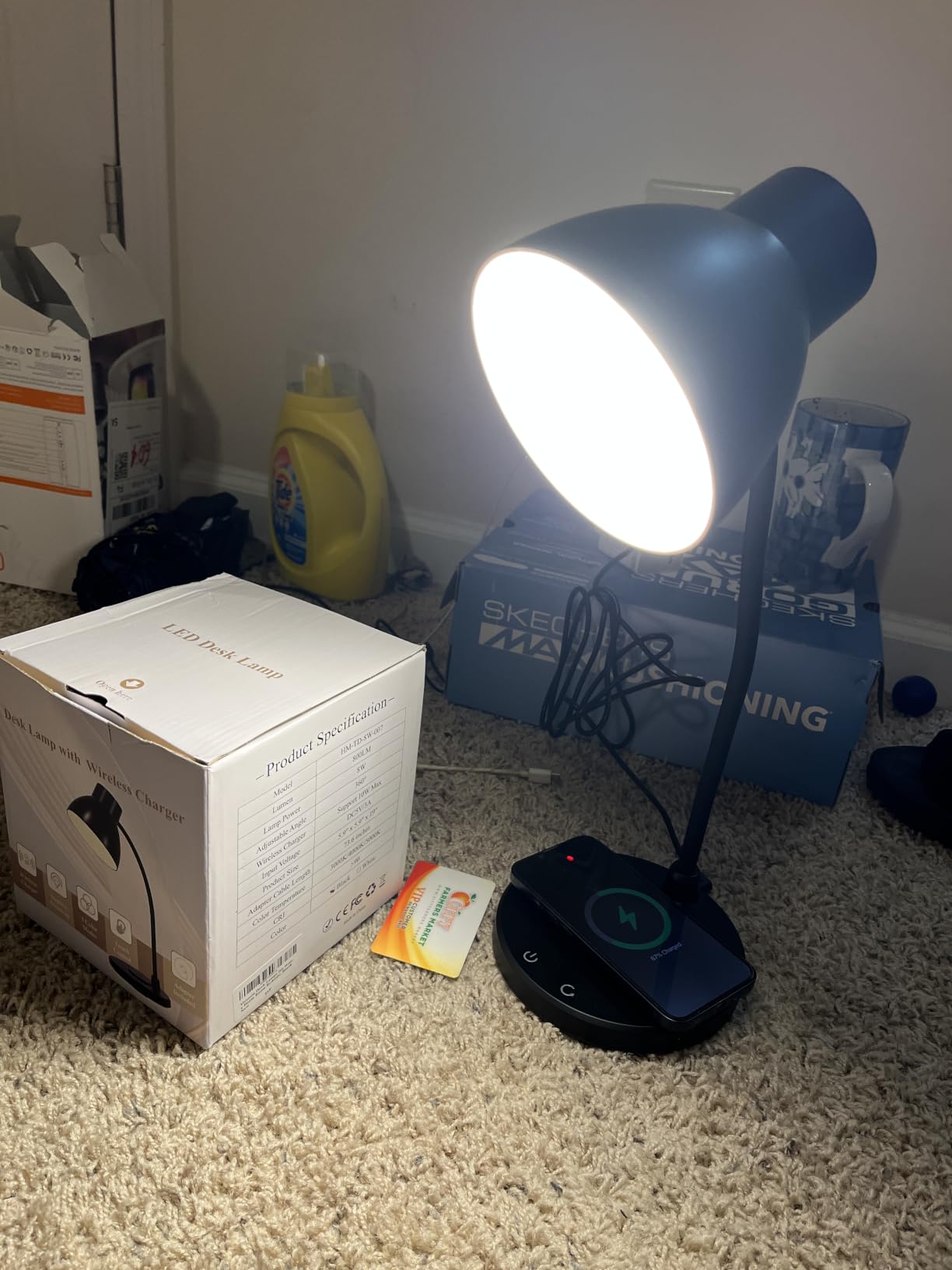 LED Desk Lamp for Home Office with Wireless Charger, 3 Color Modes Dimmable Eye-Caring Study Reading Desk Lamp, 360° Flexible Arm, 800 Lumen customer photo 2