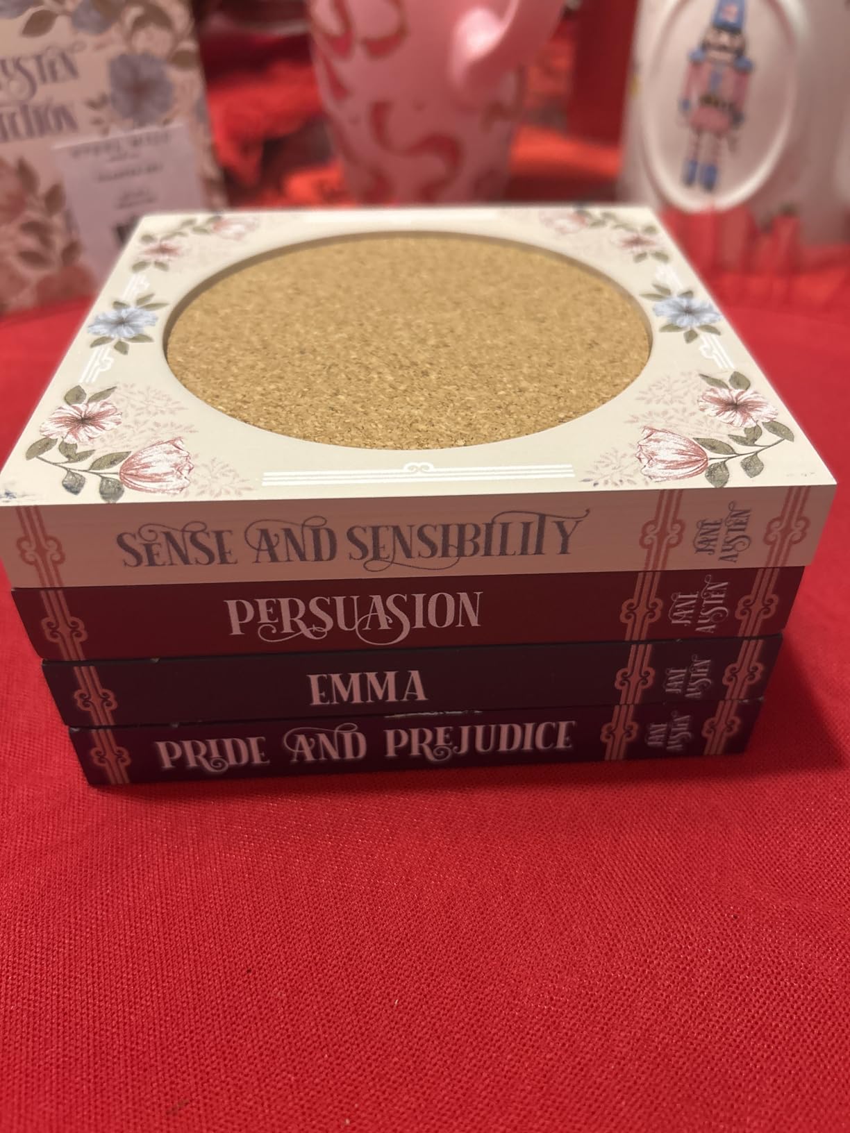 Steel Mill & Co. Book Coaster Set of 4, Jane Austen Titles | Classic Wood & Cork Drink Coasters with Decorative Paper-Wrapped Storage Box for Aesthetic Coffee Table & Home Decor customer photo 2