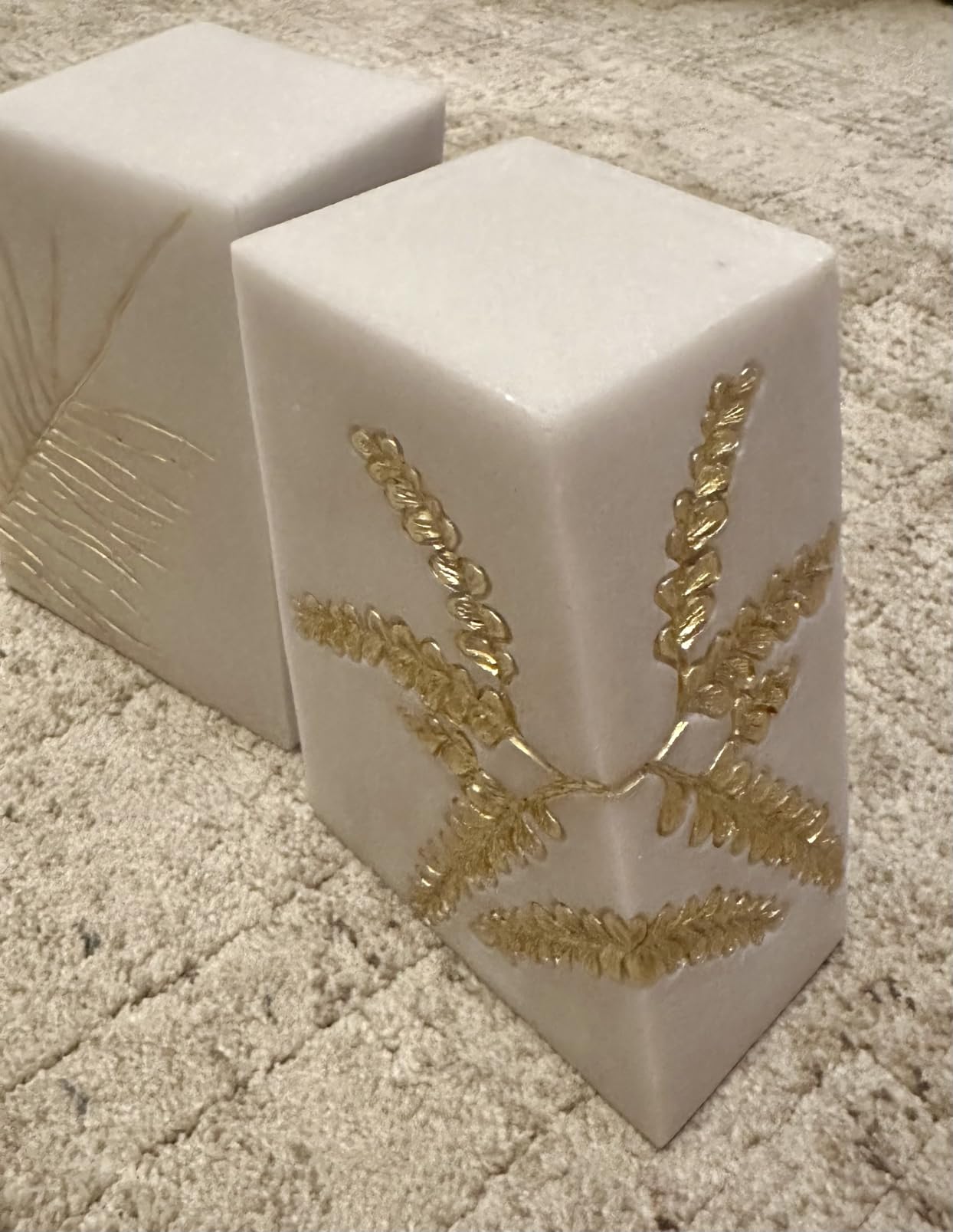 Heavy Duty Book Ends for Shelves, Decorative Book Ends for Heavy Books, Resin Modern Bookends with Marble Texture & Gold Botanical Detail, Minimalist Bookends for Home Decor, Set of 2 customer photo 2