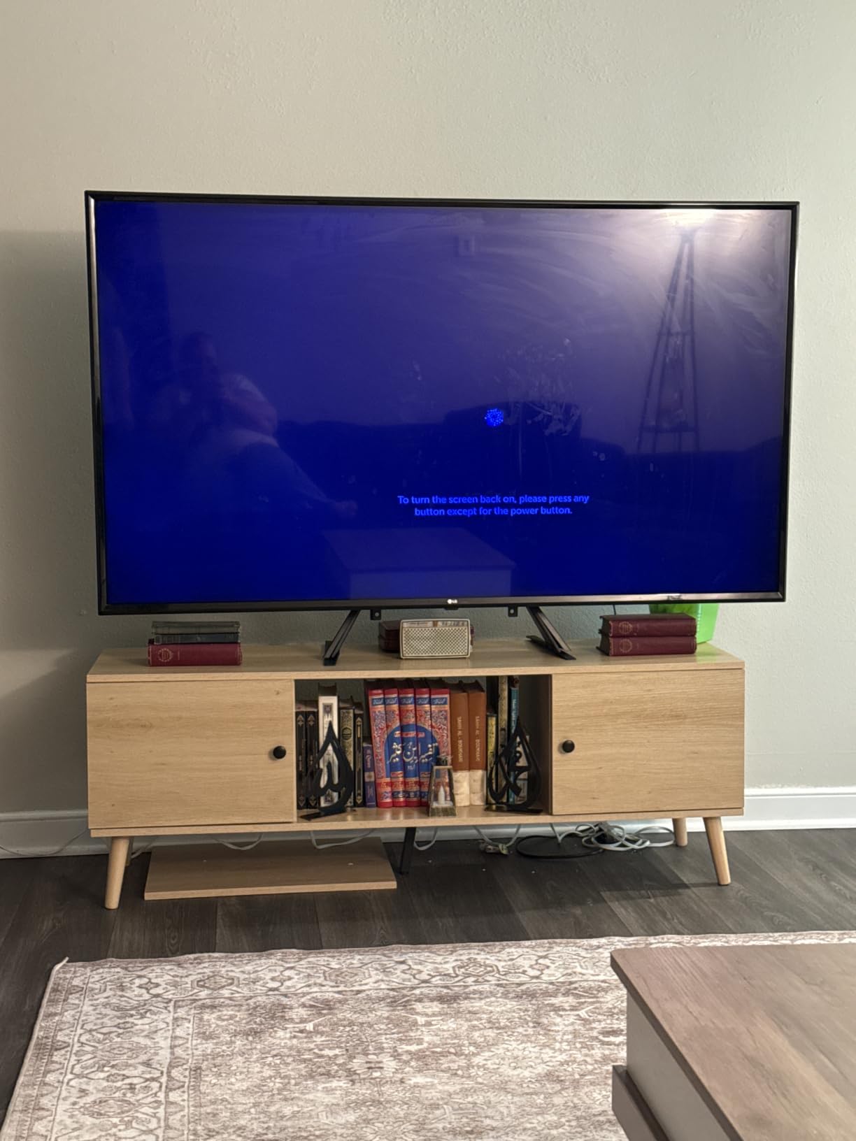 Sweetcrispy TV Stand for 55 60 inch TV, Modern Mid Century Entertainment Center with Storage, Media Console Table 2 Cabinet, Soft Hinge, Handle Door, Wooden Living Room, Office Furniture, Rustic Brown customer photo 1
