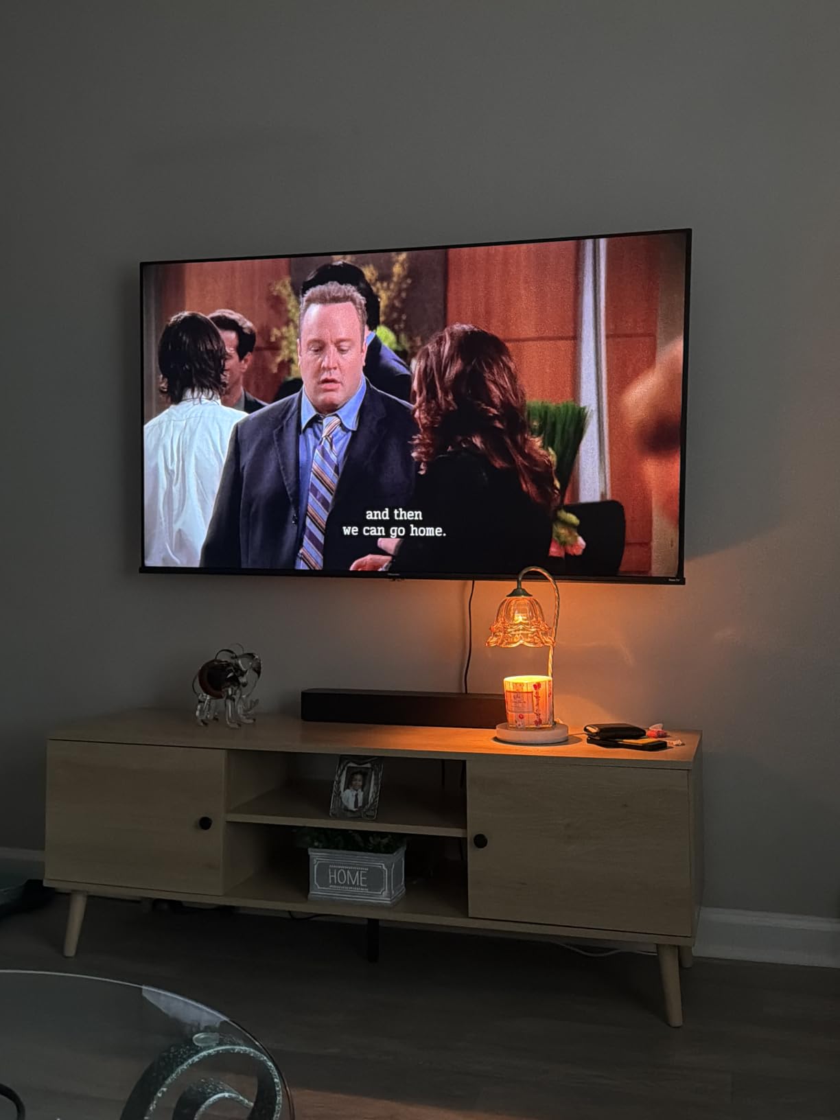 Sweetcrispy TV Stand for 55 60 inch TV, Modern Mid Century Entertainment Center with Storage, Media Console Table 2 Cabinet, Soft Hinge, Handle Door, Wooden Living Room, Office Furniture, Rustic Brown customer photo 2