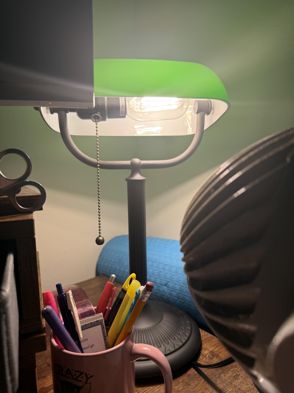 1-Minute Quick-Change Shade Matted Amber Glass Bankers Desk Lamp | Antique Plug in Fixture for Study Office Library,LED Bulb Included customer photo 1