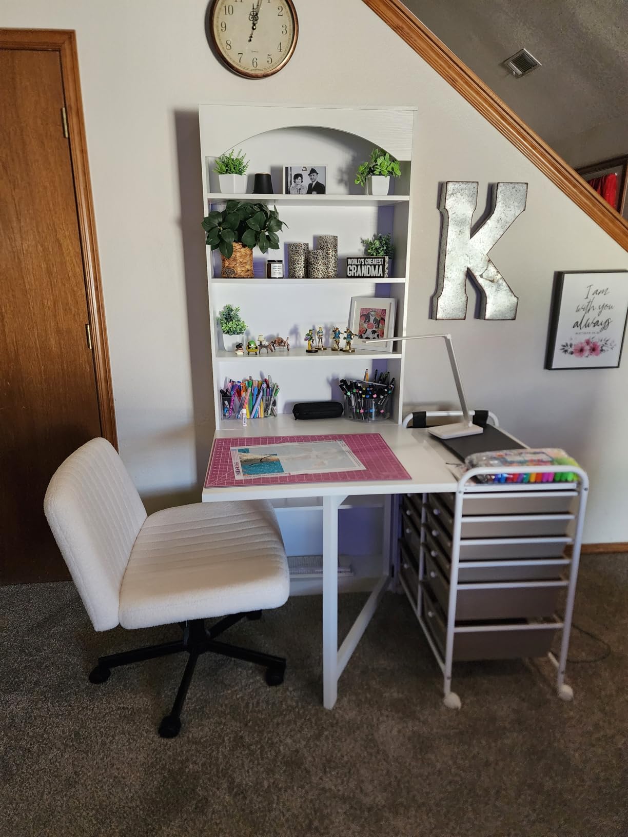 Einhomn Folding Desk with Storage, Space-Saving Foldable Convertible Writing Table, Wall Mount Fold Out Computer Desk for Home Office, Craft Room, Living Room, Bedroom, White customer photo 1