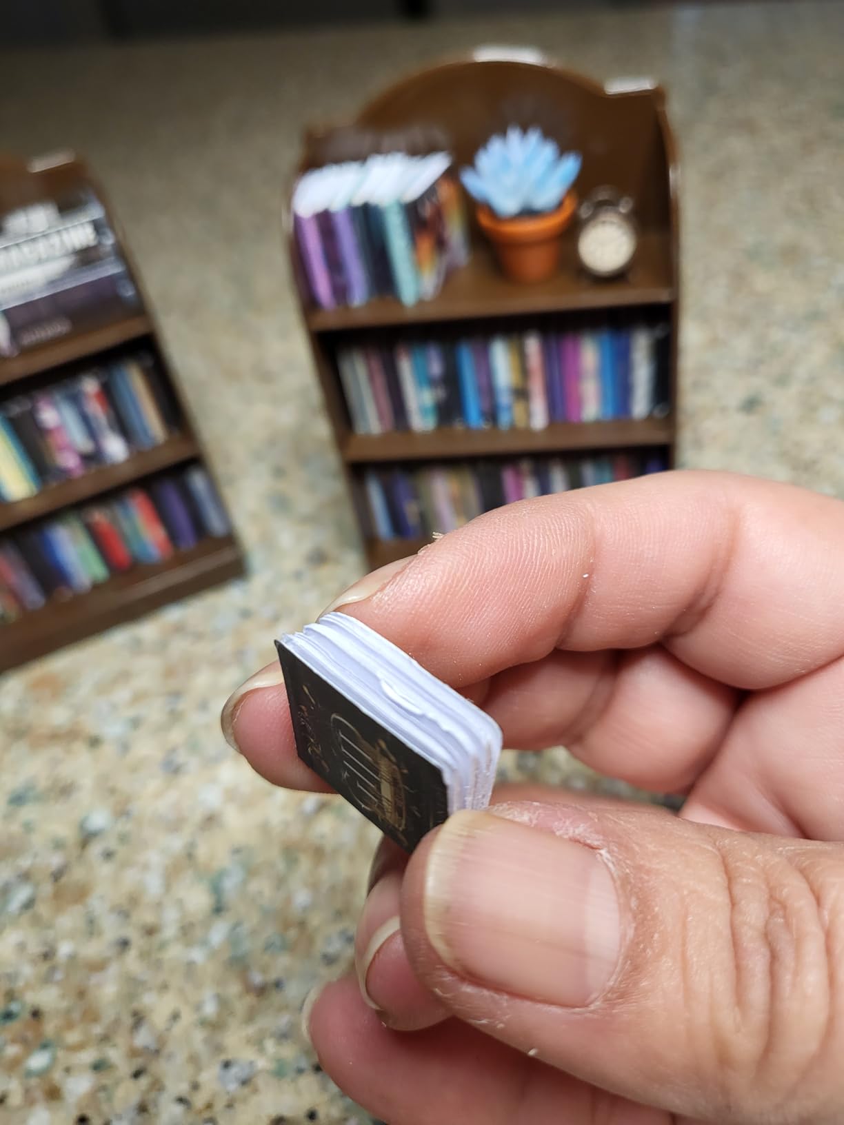 1:12 Scale Mini Desk Set with 100 Mini Books & 2 Bookshelves - Miniature Dollhouse Furniture Set with Office Chair, Computer & 15+ Accessories - Mini Desk Accessories for Doll House Diorama customer photo 1