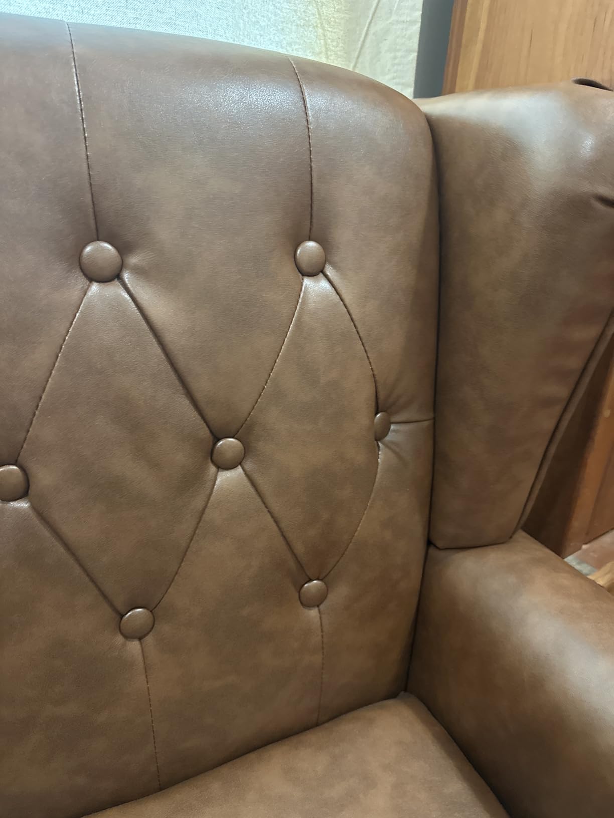 Button Tufted Wingback Accent Chair, Light Brown, Set of 1 | Comfy Reading Armchair, High Back Single Sofa, Solid Wood Frame with Nailhead Trim, For Living Room Bedroom, & Small Spaces customer photo 2