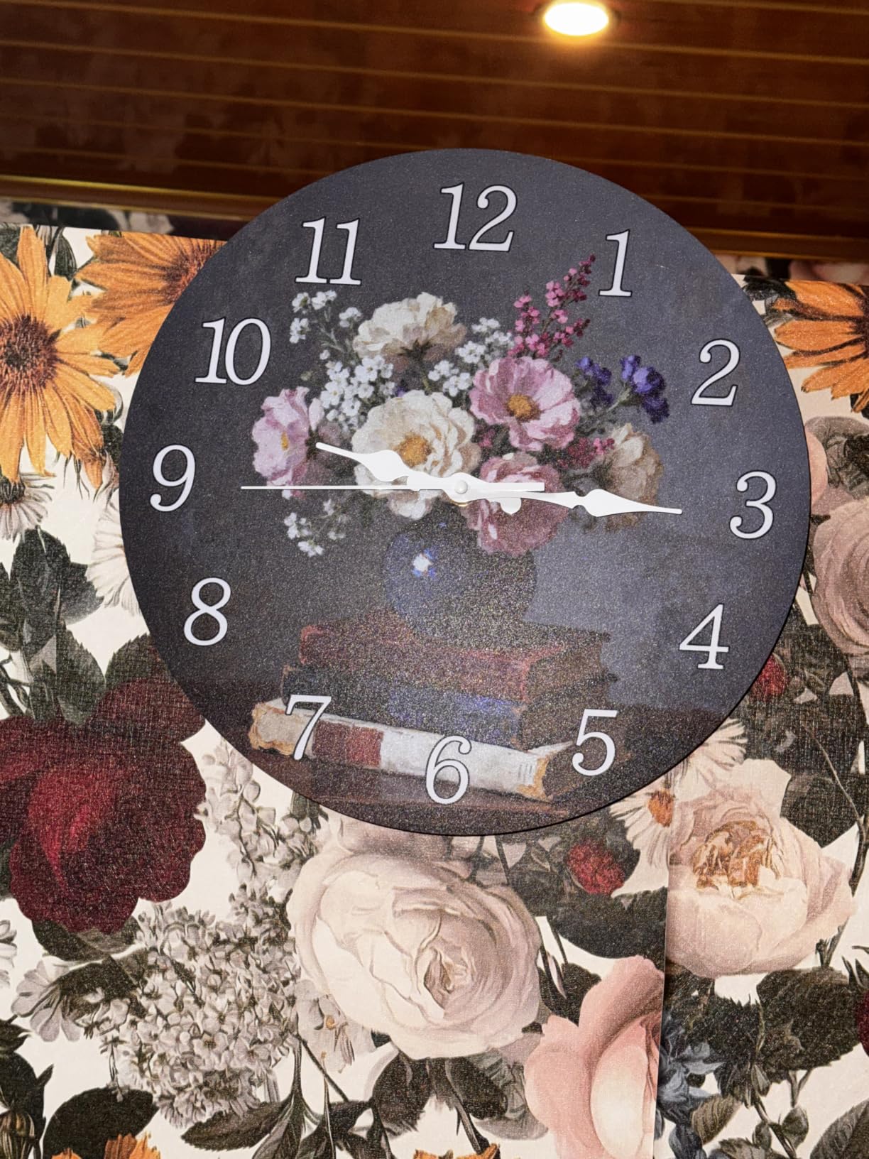 Book Flower Vase Pattern Clock 12 Inch Non-Ticking Clocks Round Wall Hanging Clock Battery Operated for Bedroom Living Room Kitchen Office customer photo 1