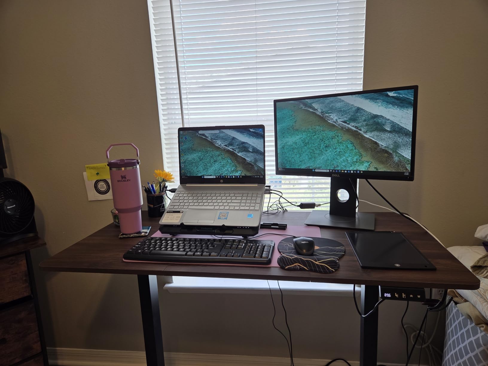 Standing Computer Gaming Office Desk, 48 x 24 Inches Adjustable Stand Up Electric Height Rising Table with Memory Presets for Home Study Writing PC Work customer photo 2