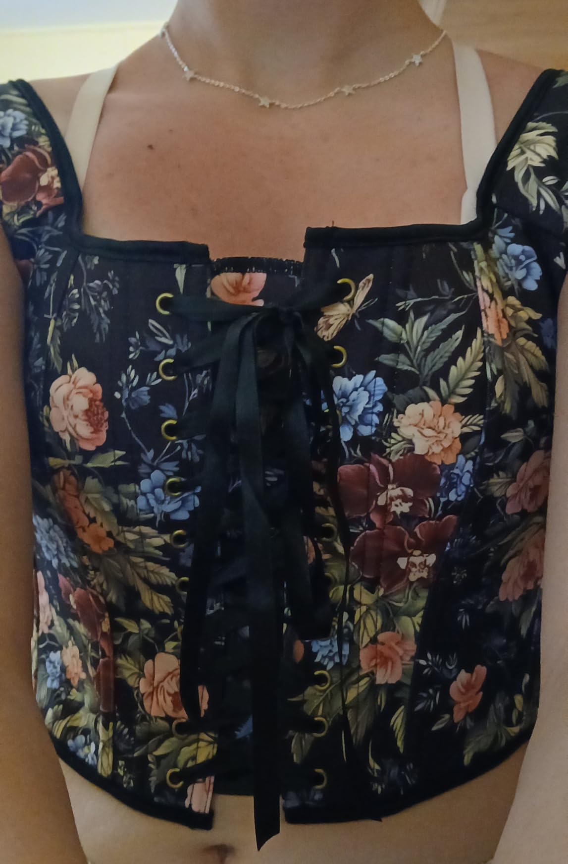 Scarlet Darkness Boned Waist Floral Renaissance Fairy Costume Corset Tops | Front & Back Lace-Up, Adjustable Straps, Left Side Zipper, 17 Plastic Bones. For Garden Party, Gothic & Renaissance Faire customer photo 1