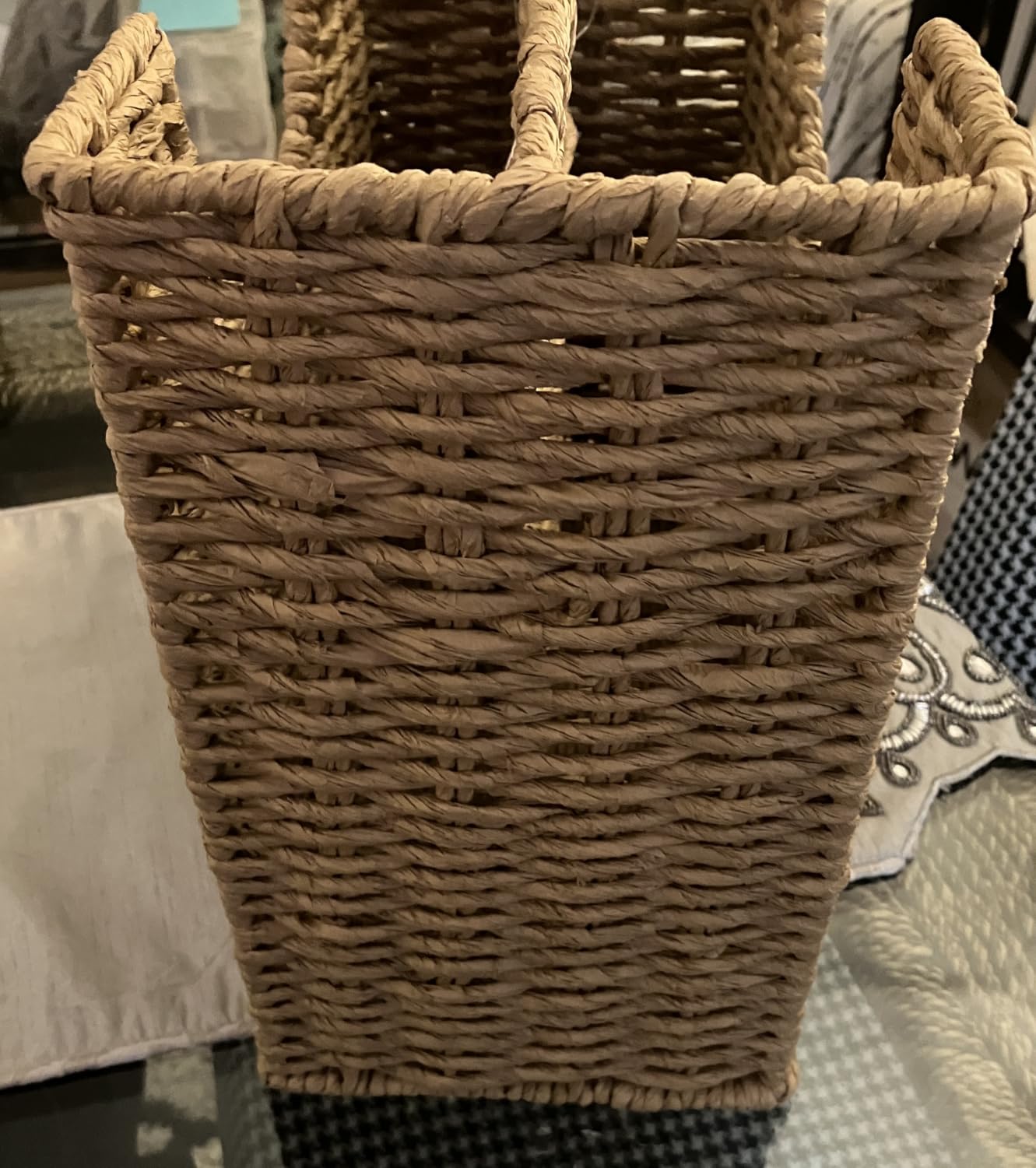Coeusy Wicker Magazine Basket, Paper Rope Woven Magazine Holder for Files, Books, Documents, Newspapers, Narrow Boho Organizer and Storage Bins with Handle for Office, Living Room, Bathroom (Natural) customer photo 1