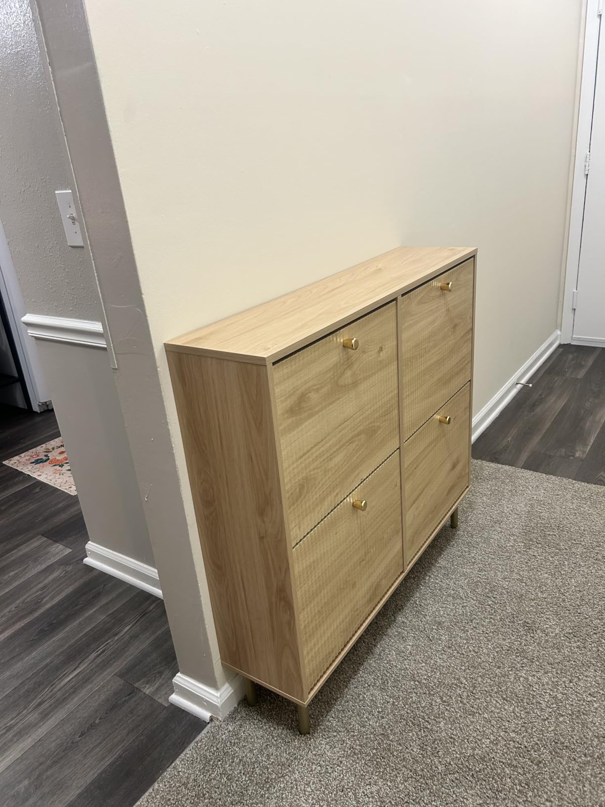 Nicetree Shoe Storage Cabinet for Entryway - Ultra Slim Shoe Cabinet with Tiered Fluted Design - Modern Shoe Organizer with Gold Legs, Hidden Shoe Rack for Small Spaces, Fits Men's Size 13.5 customer photo 1