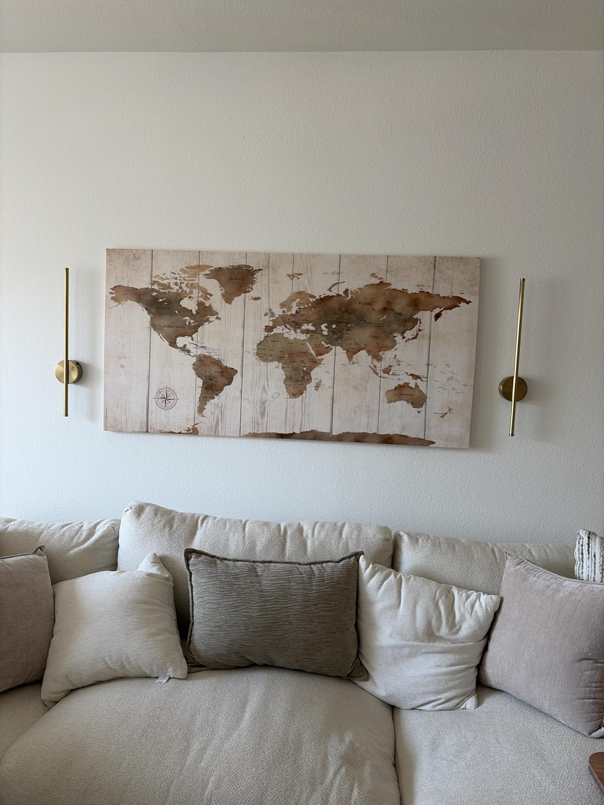 Cao Gen Decor Art WK10250 Vintage World Map Wall Art, Retro Brown World Map Canvas Print on Wood Texture Background, Large Antique Map Picture for Home Office Living Room Decor, Ready to Hang customer photo 1