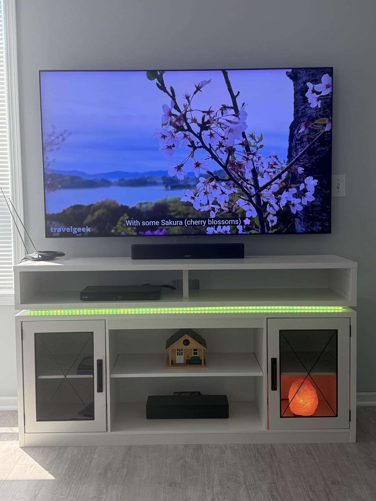 WLIVE Farmhouse TV Stand for TVs Up to 65 Inches, Tall Entertainment Center with Storage Cabinets & LED Lights, Media Console for Living Room, Bedroom, Home Theater, Black customer photo 1