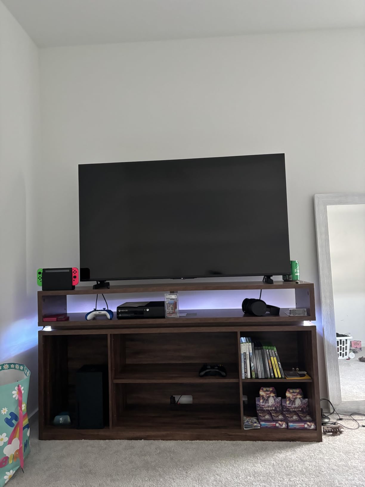 WLIVE Farmhouse TV Stand for TVs Up to 65 Inches, Tall Entertainment Center with Storage Cabinets & LED Lights, Media Console for Living Room, Bedroom, Home Theater, Black customer photo 2