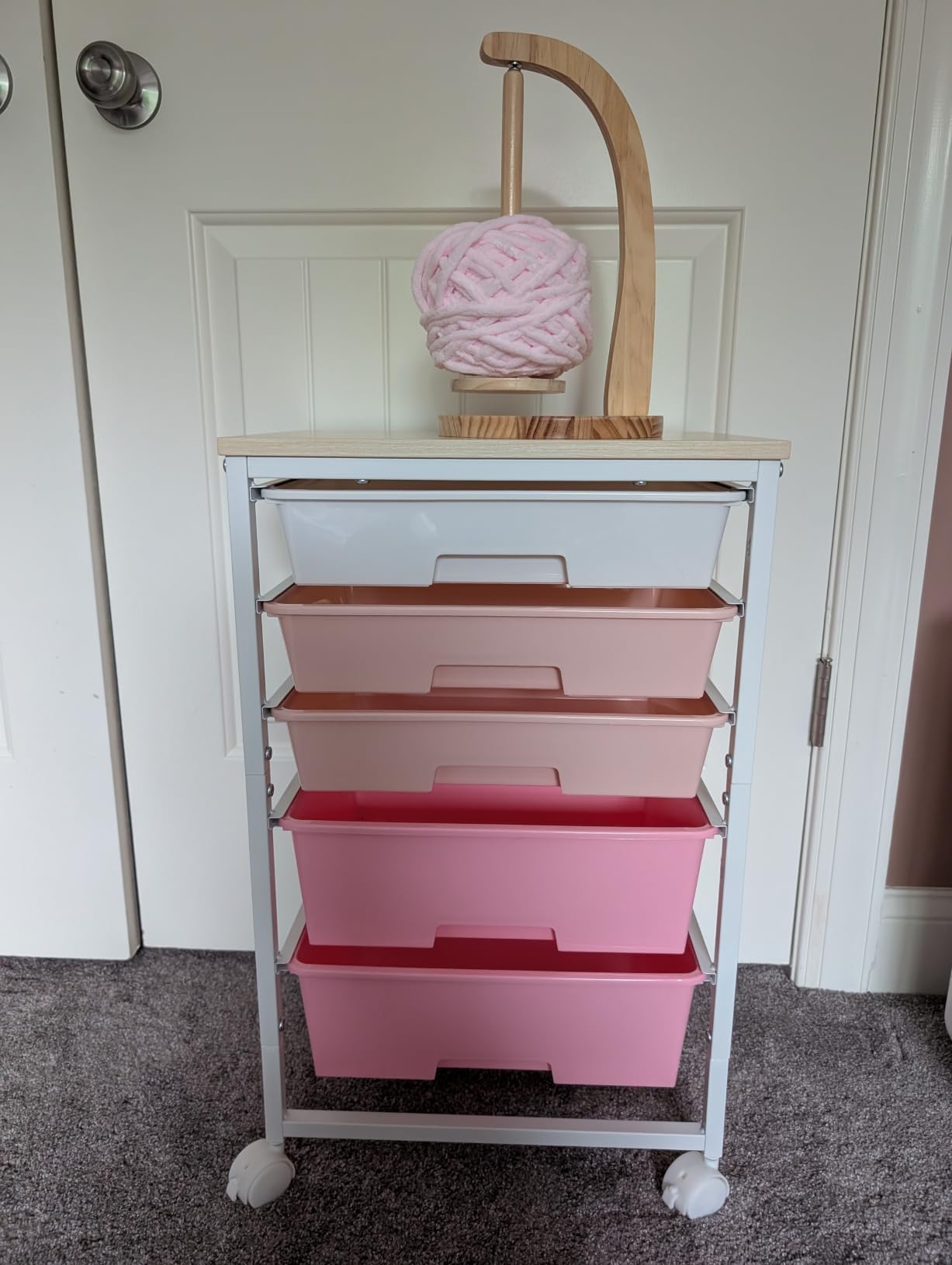 VASAGLE 8-Drawer Rolling Storage Cart, Utility Cart with Wheels and Wood Top, Craft Organizer for Office and Home, 15.6 x 11.2 x 30.1 inch, Pink and White, BENCO Collection ULRC006S101 customer photo 2