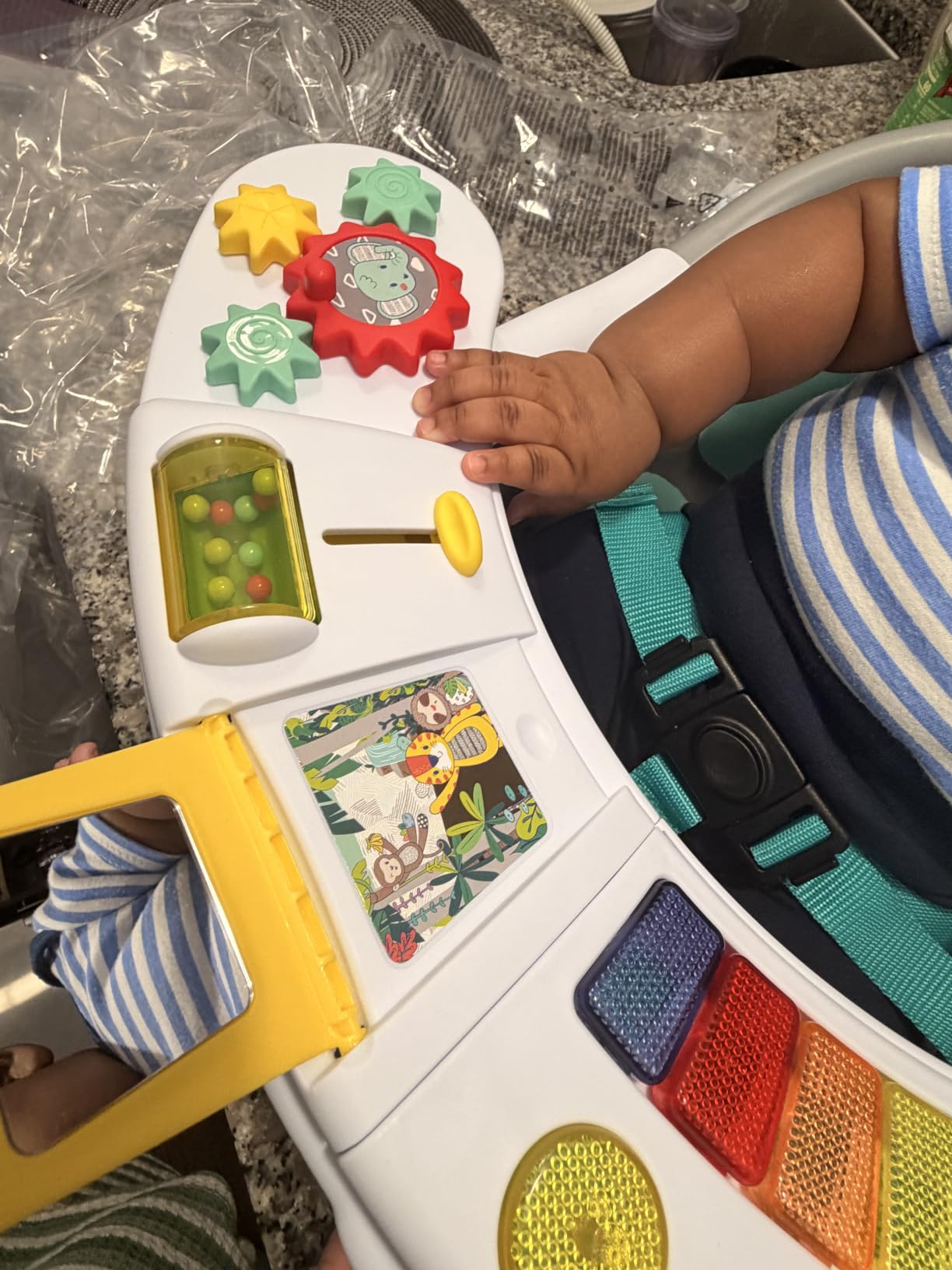 Infantino Music & Lights 3-in-1 Discovery Seat & Booster, Teal | 20 sounds & songs, Converts from infant seat to booster, Fits dining or kitchen chairs, Includes removable snack tray customer photo 1