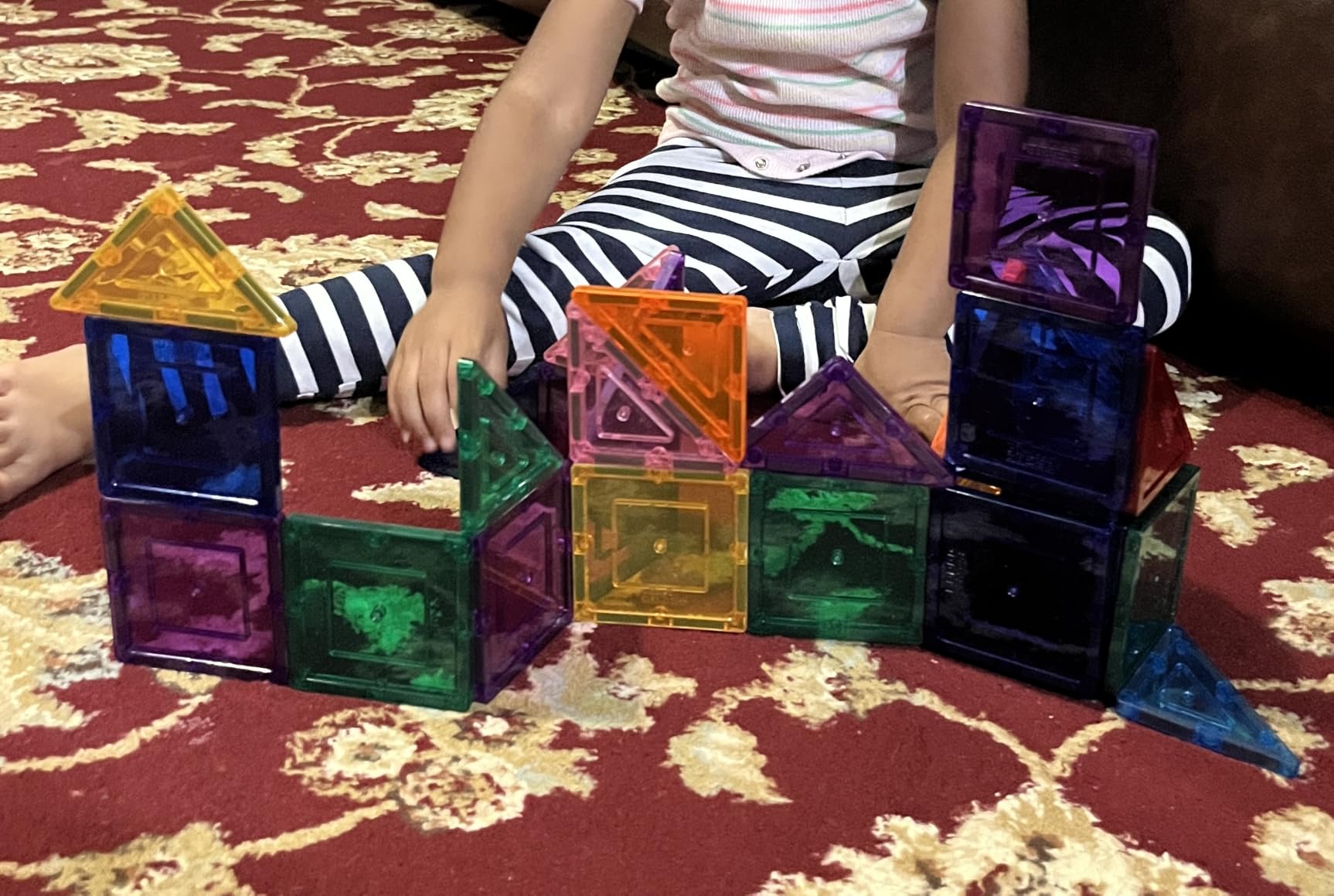 PicassoTiles 100 Piece Magnetic Tiles, Clear 3D Building Blocks for Kids 3+ customer photo 1
