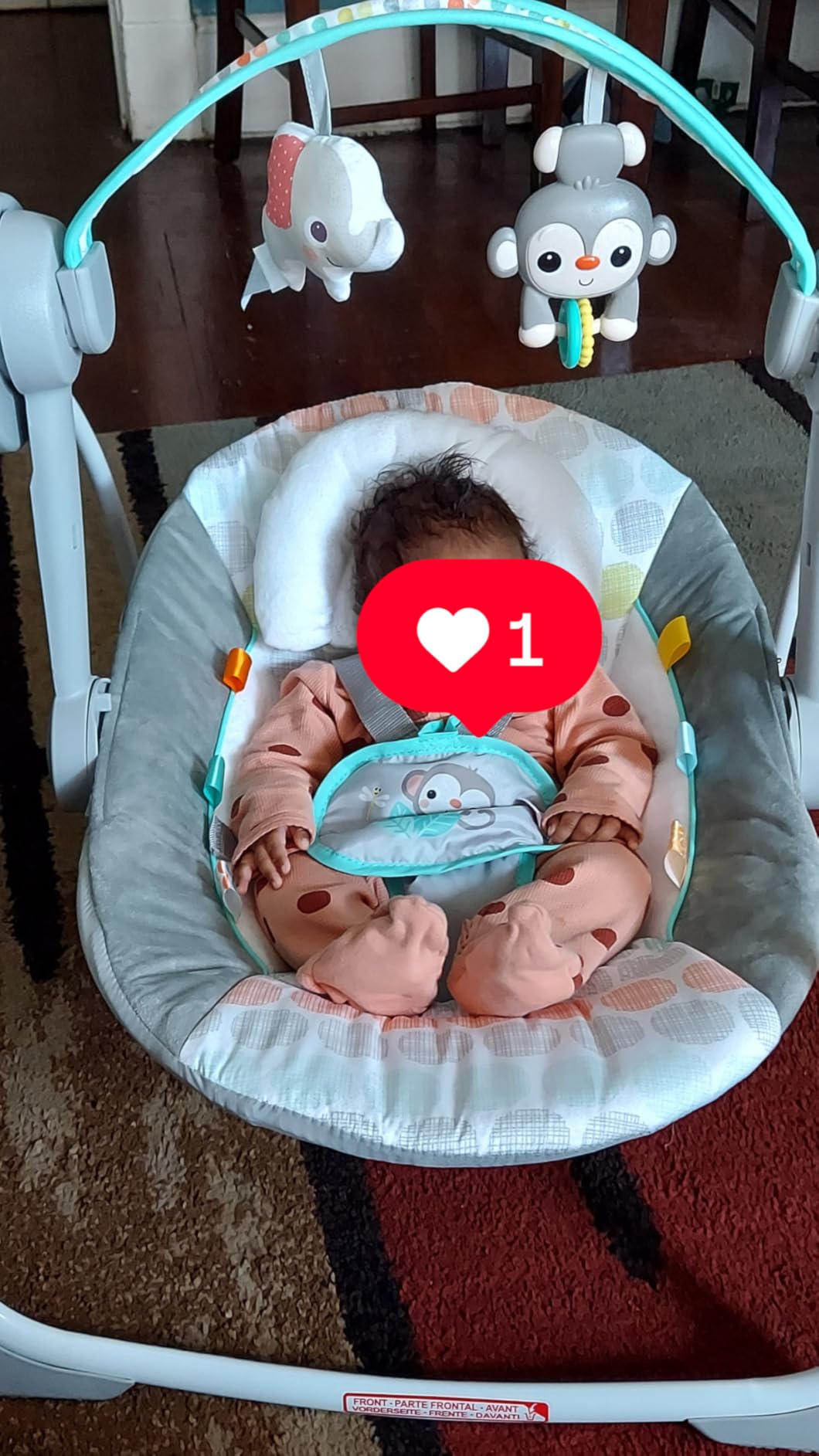 Bright Starts Portable Automatic 6-Speed Baby Swing with Adaptable Speed, Taggies, Music, Removable-Toy-Bar, 0-9 Months 6-20 lbs (Whimsical Wild) customer photo 2