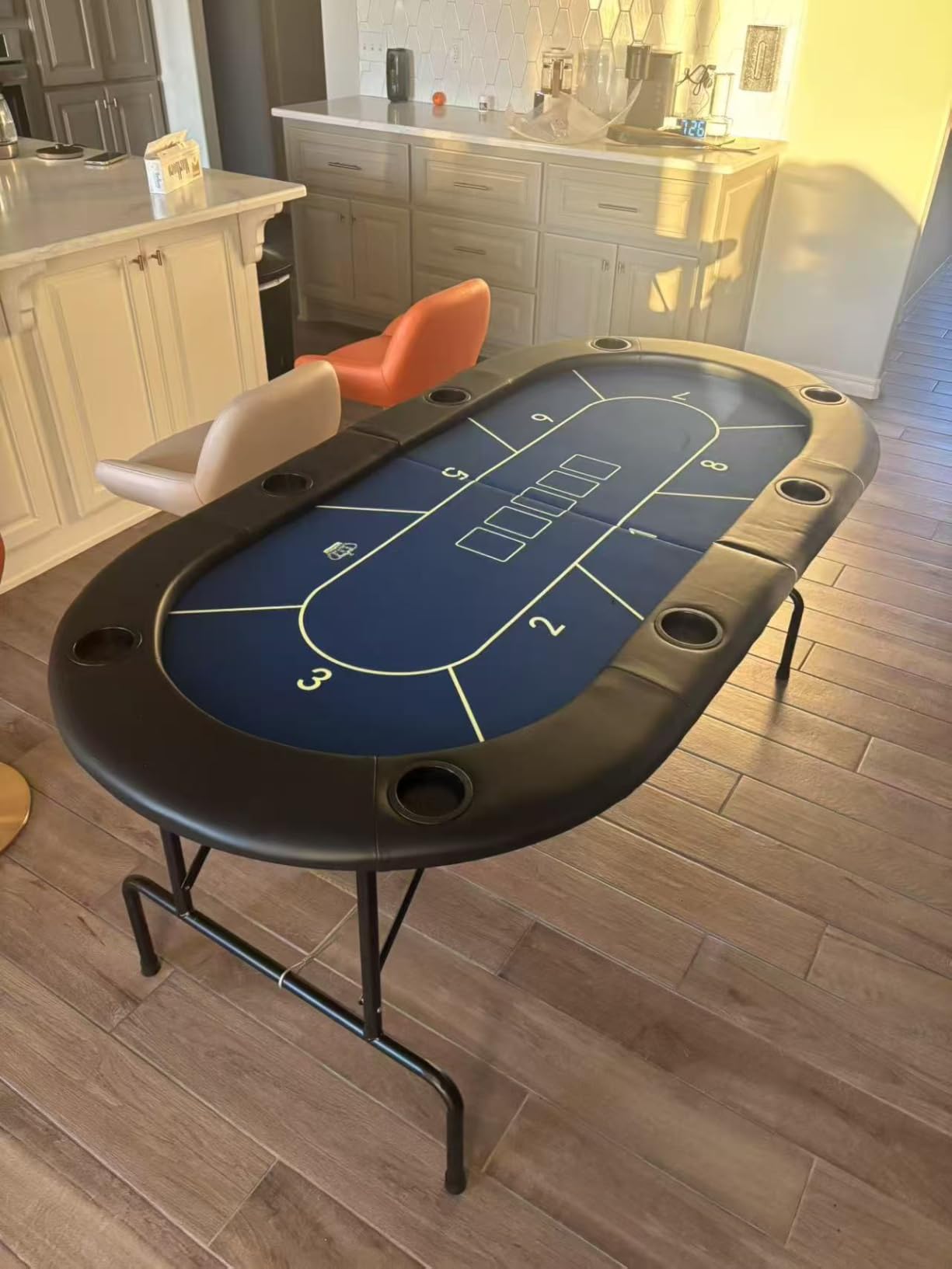 GIANTEX 8 Player Poker Table Foldable, Folding Card Board Game Table w/8 Cup Holders & Comfy Armrests, Casino Grade Felt, Portable Oval Texas Holdem Blackjack Poker Tables, No Assemble Required customer photo 2