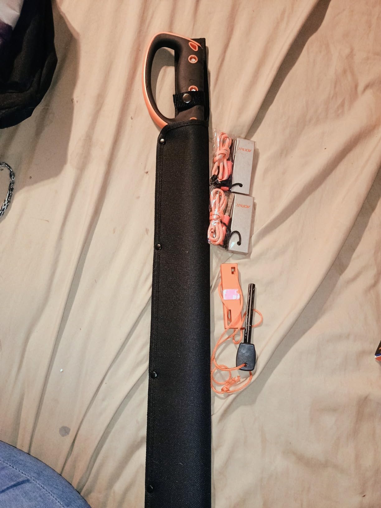 Jungle Master - Machete w/ Reverse Serrations - Black/Satin Blade, Full Tang, Black/Orange Rubberized Nylon Fiber Handle, Nylon Sheath, Outdoor, Hunt, Camp, Hike, Survival customer photo 1