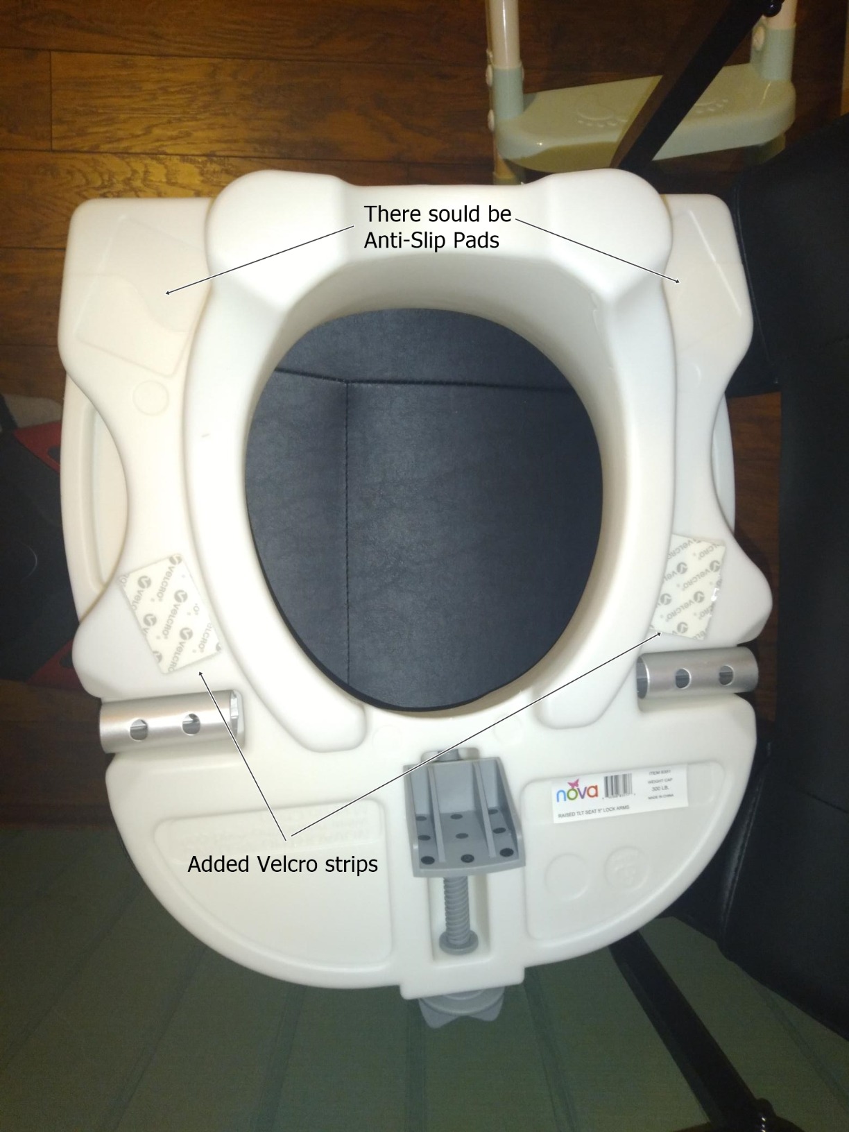 NOVA Toilet Seat Riser with Arms – Adds 5” Height, Raised Toilet Seat with ON/Off Front Lock, Adjustable & Removable Padded Arms (17.75”–20”), 300 lb Capacity, Safety Aid for Seniors customer photo 1