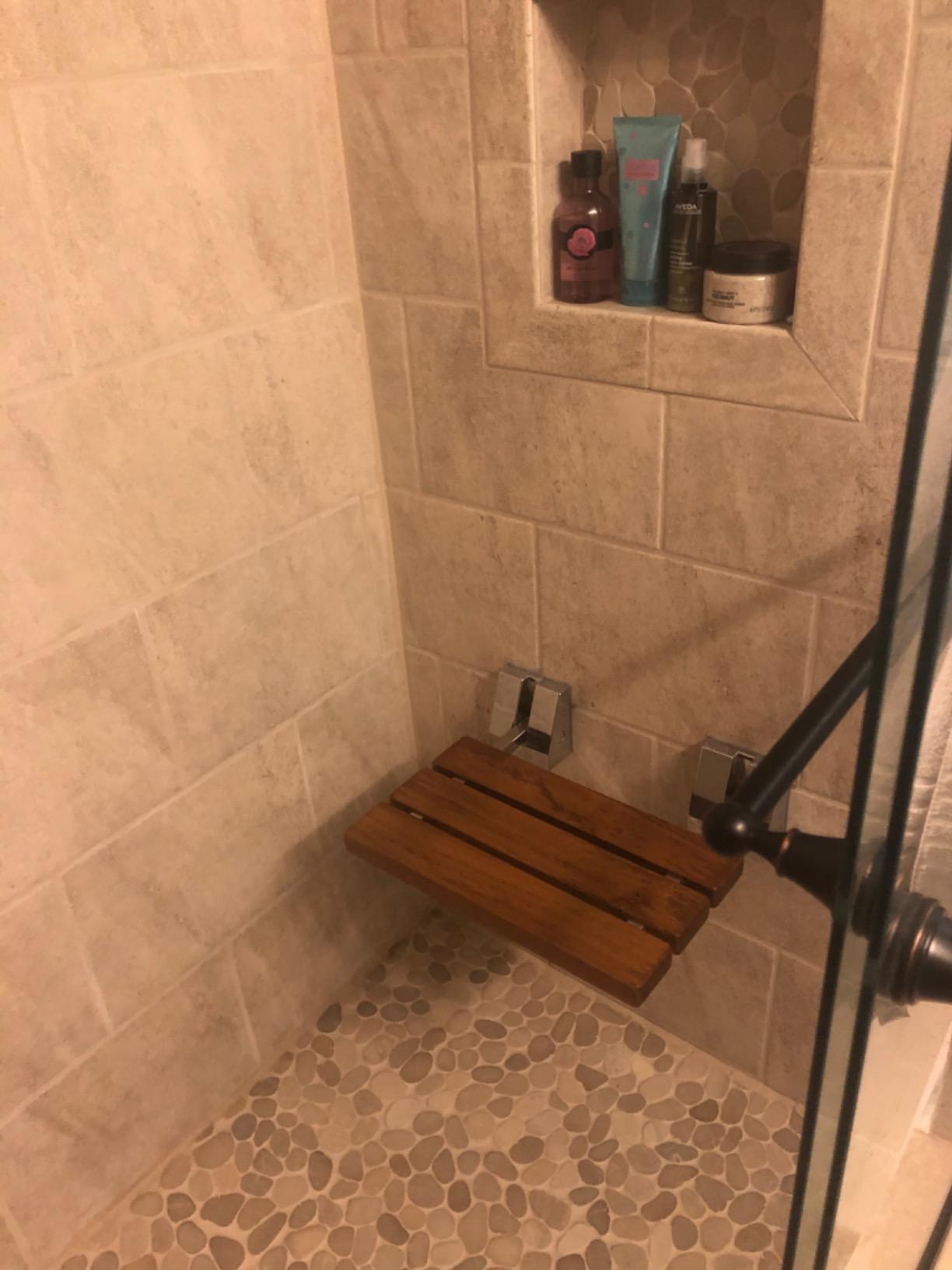 Folding Shower Seat - Wall Mounted - 16 Inch - Fold Down - Teak customer photo 2