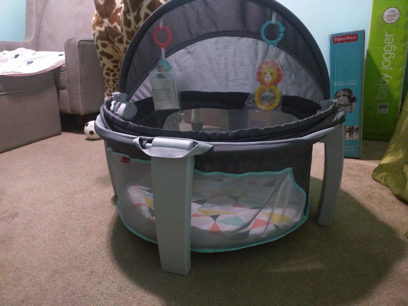 Fisher-Price Portable Bassinet On-The-Go Baby Dome, Travel Play Space with Developmental Newborn Toys & Canopy, Windmill customer photo 2