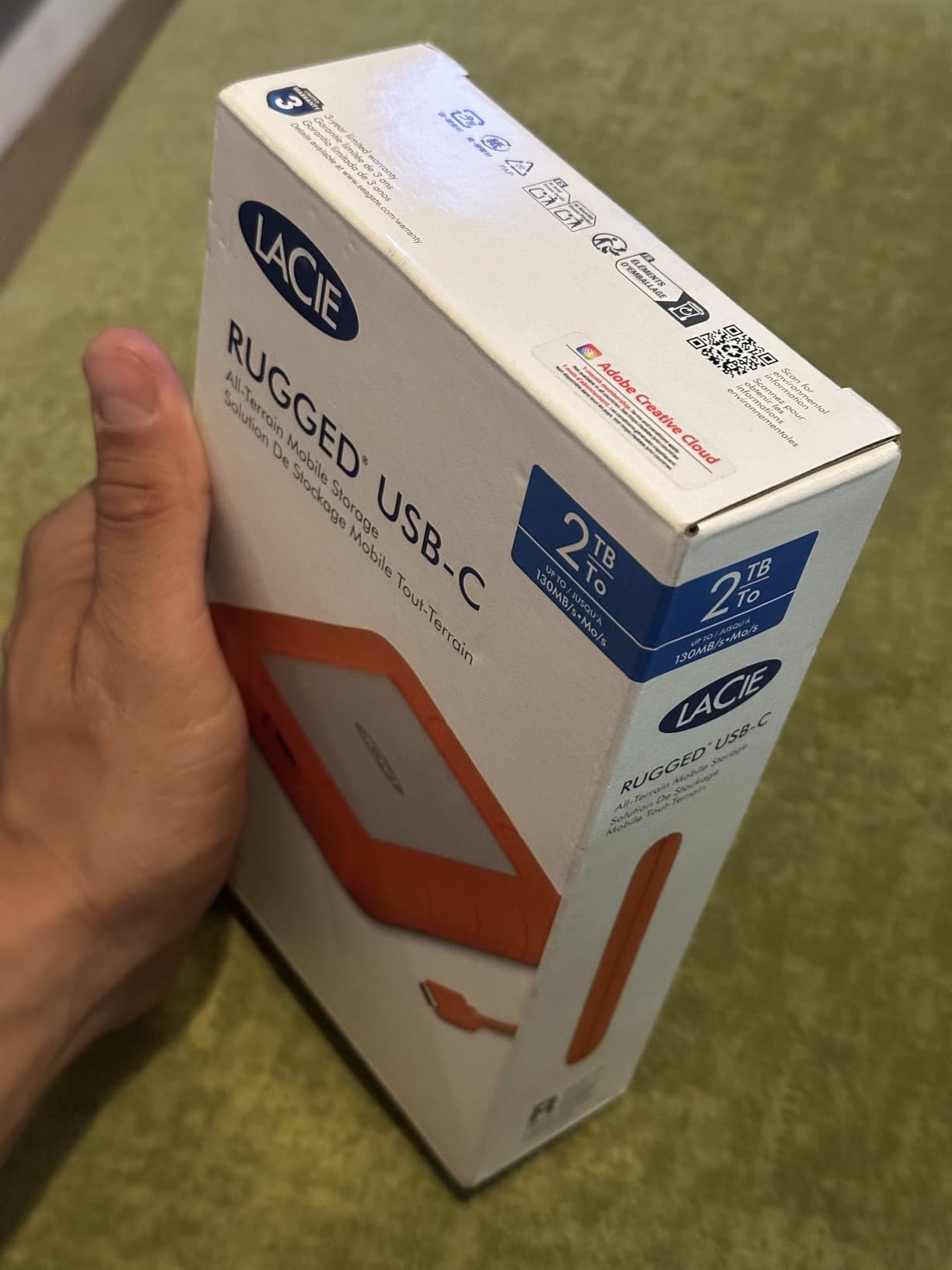 LaCie Rugged USB-C 2TB External Hard Drive Portable HDD, USB 3.0 Compatible, Drop Shock Dust Rain Resistant, for Mac and PC customer photo 2