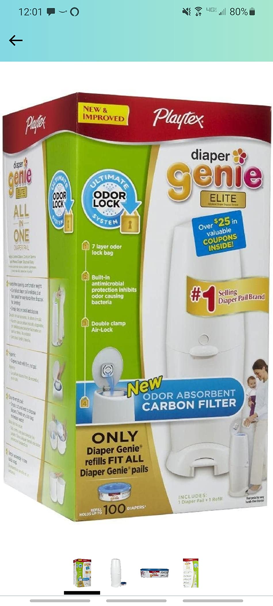Diaper Genie Complete Diaper Pail (White) - Includes 1 Refill (Holds 270 Newborn Diapers) & 1 Carbon Filter customer photo 2